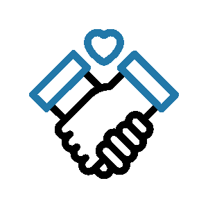 Illustration of two hands shaking with a heart above, symbolizing agreement or partnership.