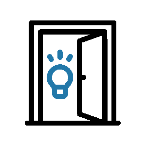 Open door with a light bulb icon inside, symbolizing an idea or innovation.