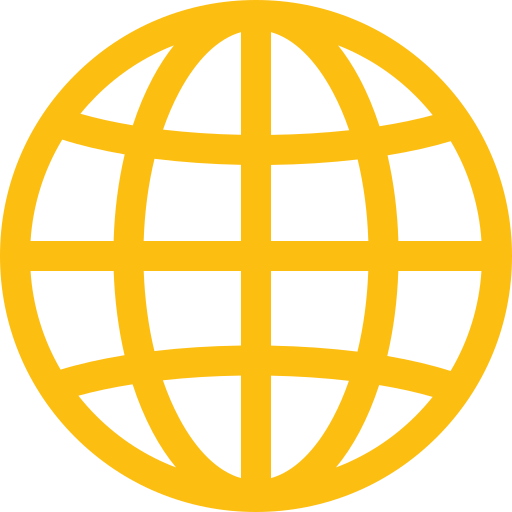 A stylized yellow globe with latitude and longitude lines on a black background.