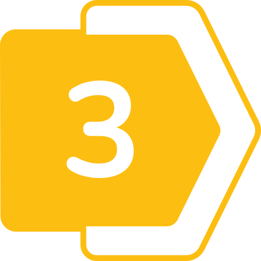 Yellow hexagon-shaped road sign with black border and the number 3 in black text.