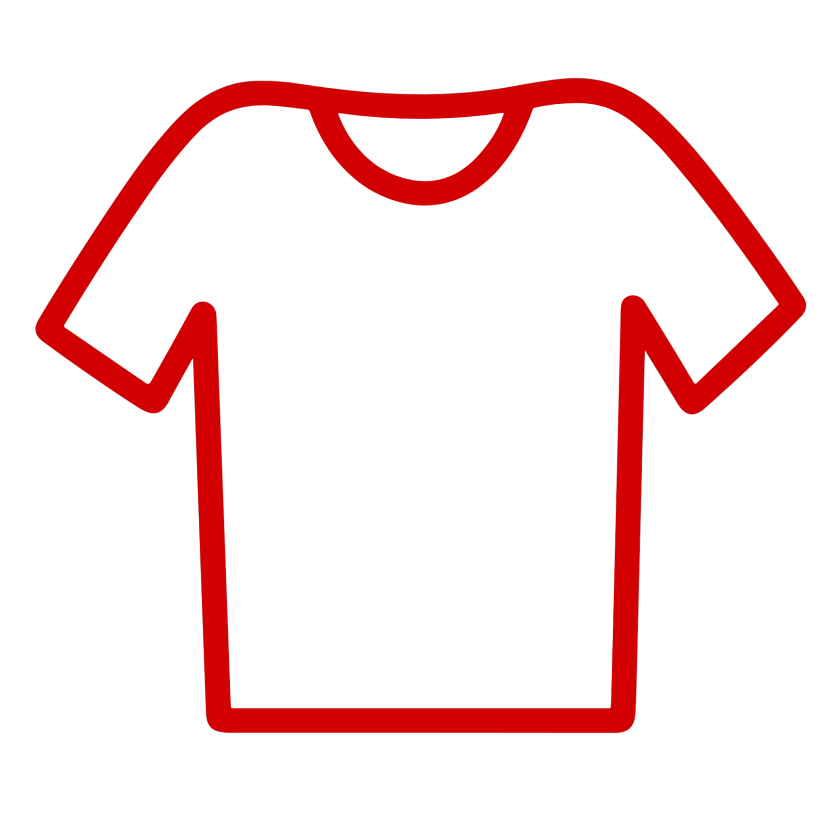 Illustration of a white T-shirt with a red outline and red collar.