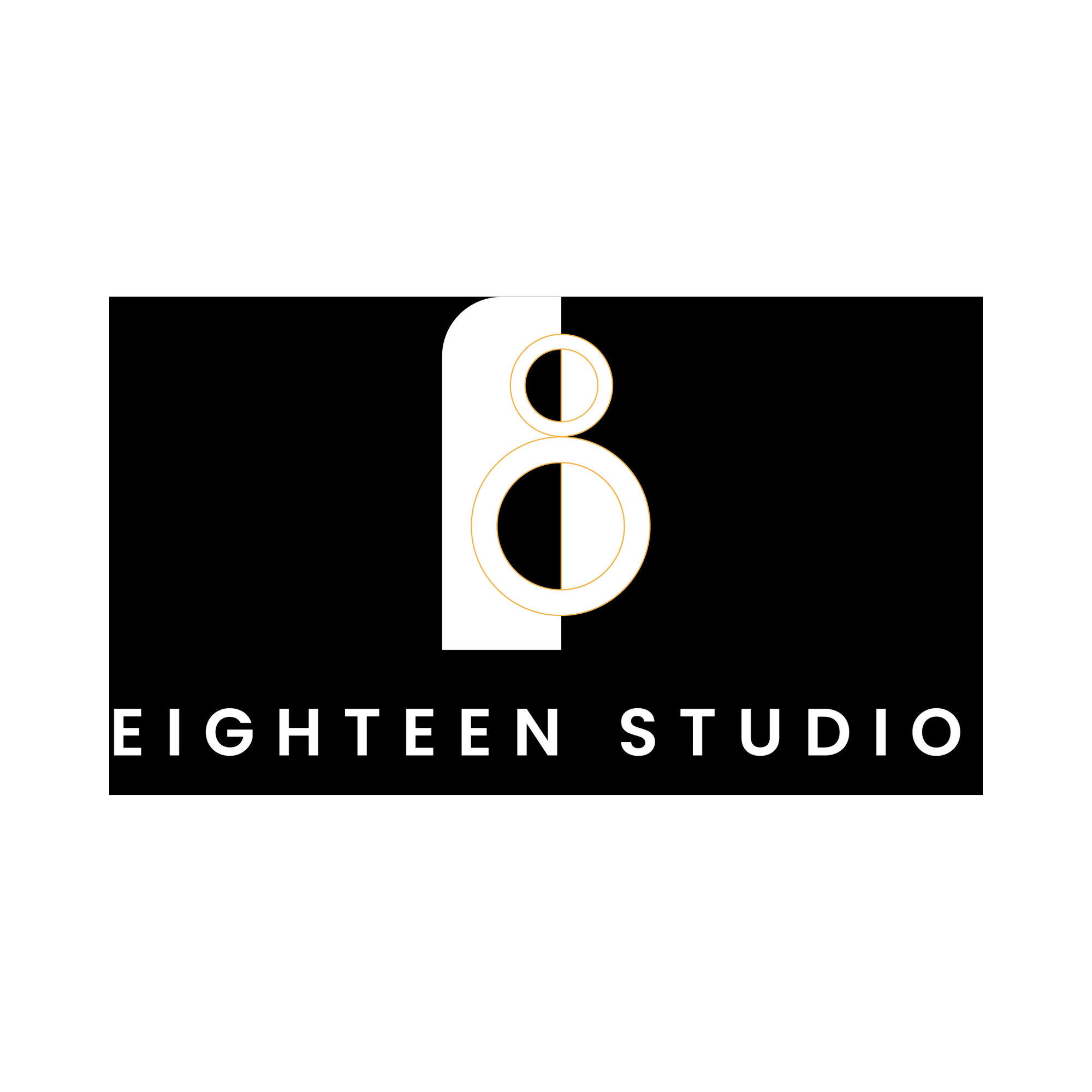 Logo for Eighteen Studio with a stylized speaker icon above the company name in white text on a black background.