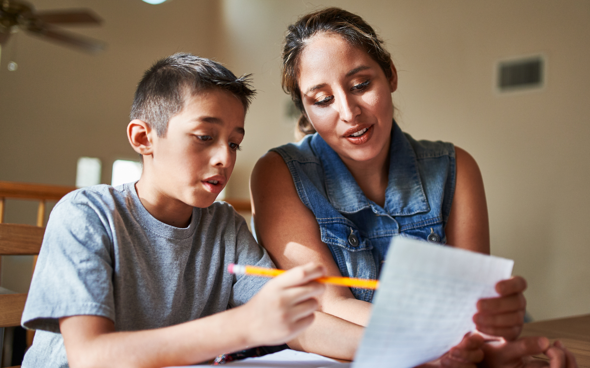Mother son doing homework