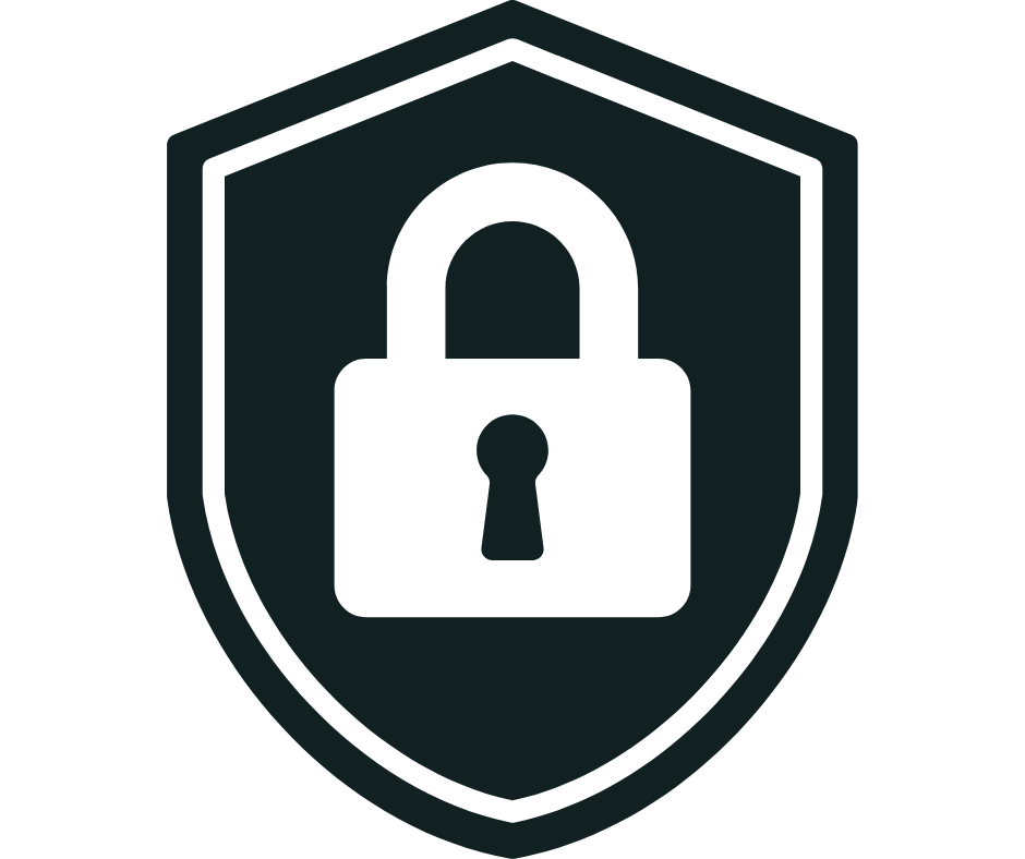 A black padlock icon inside a shield, representing security or protection.