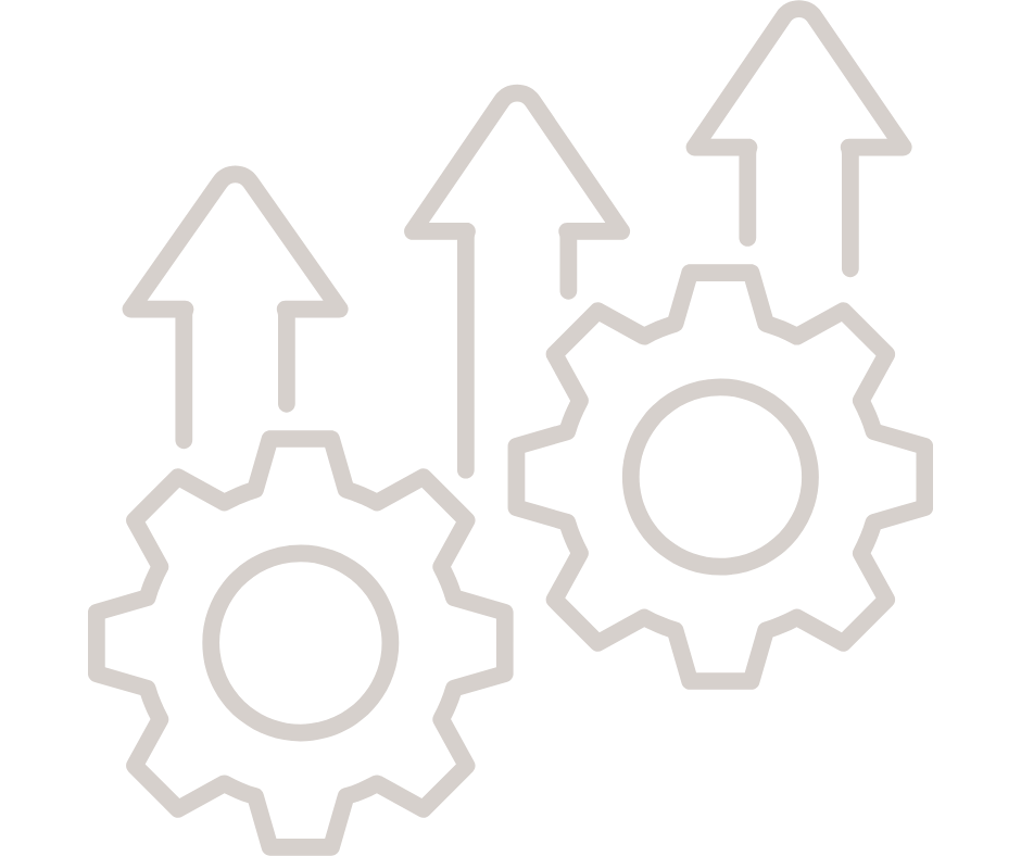 Two gears with upward arrows indicating movement or process.