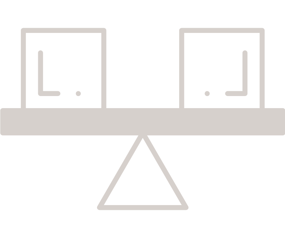 Illustration of an old-school balance scale with two rectangular blocks on top, representing the concept of comparison or equilibrium.
