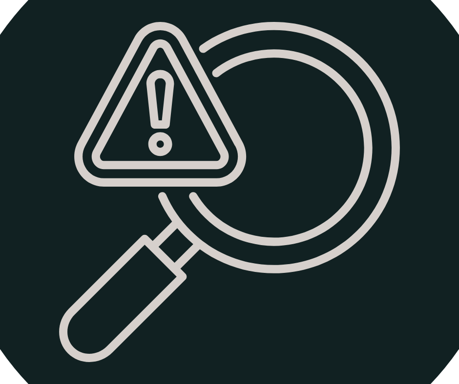 Magnifying glass with a warning triangle containing an exclamation mark