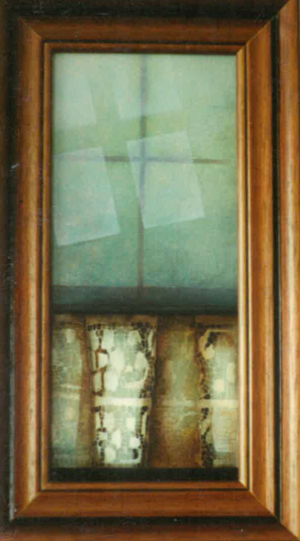 Net / Lace Curtain Art by Judith Drury. Black and White, Oil.