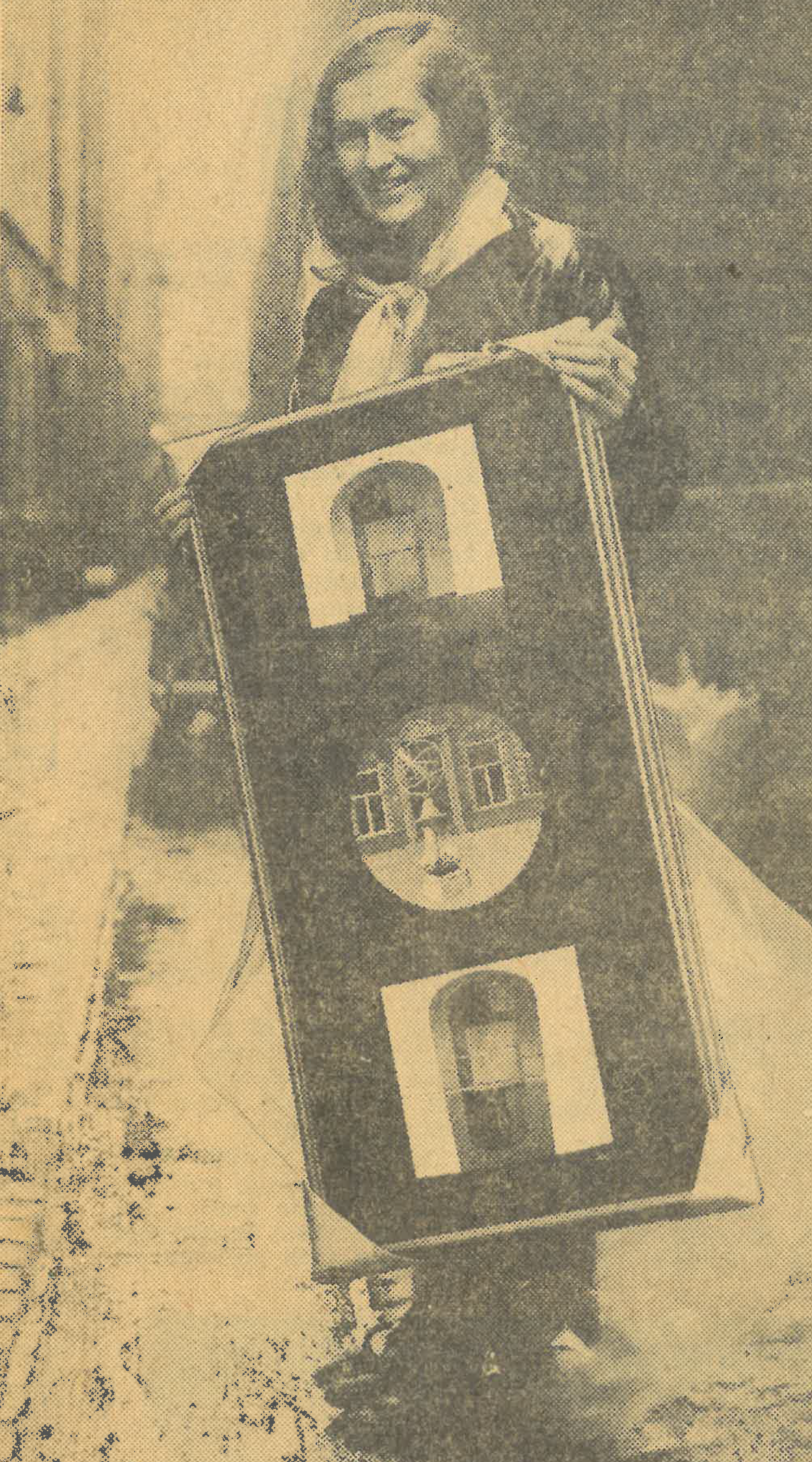 Astrolabe artwork by Judith Drury which was shown in the RA Summer Exhibition. Newspaper cutting.