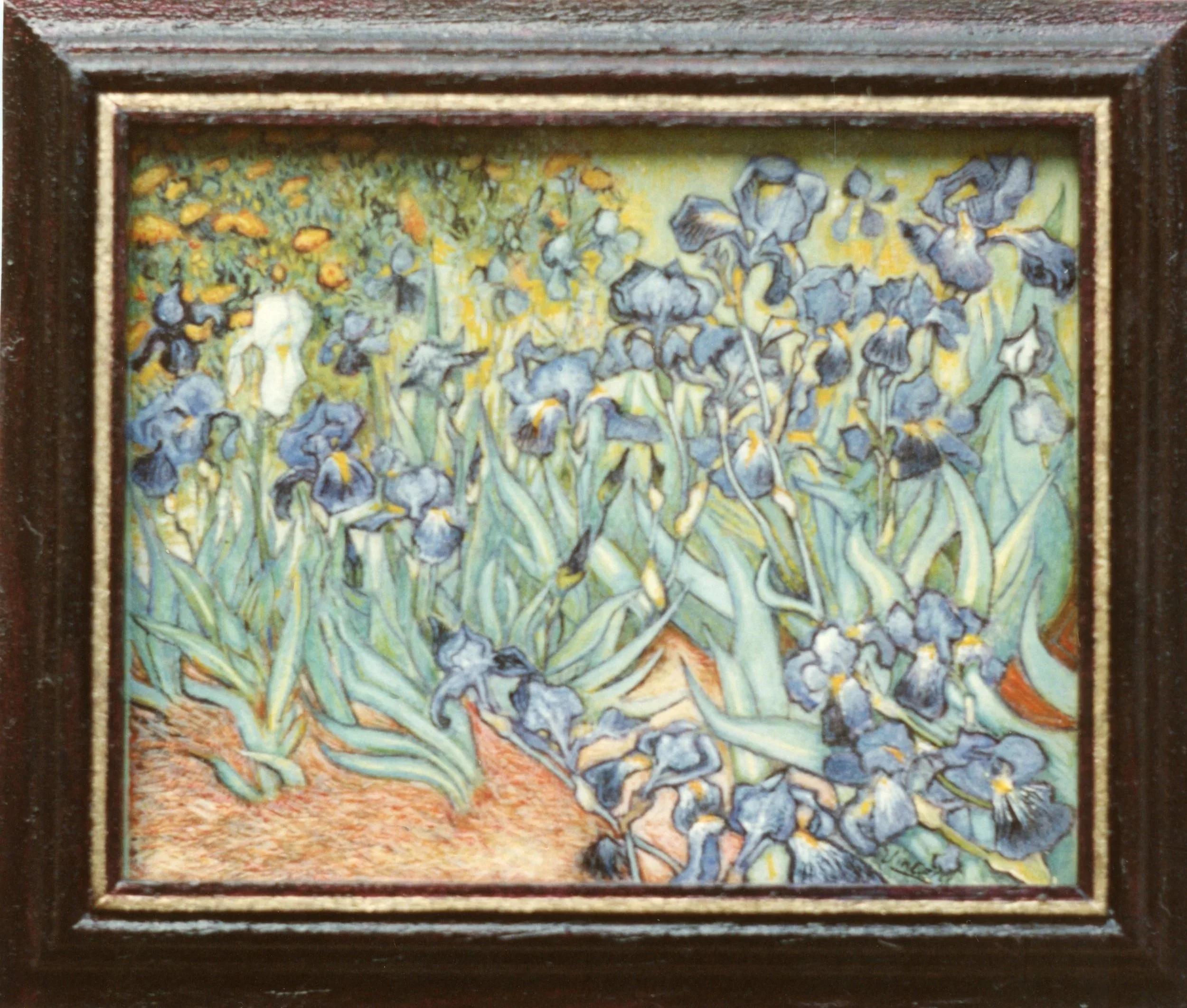 Van Gogh Irises miniature painting by Judith Drury.