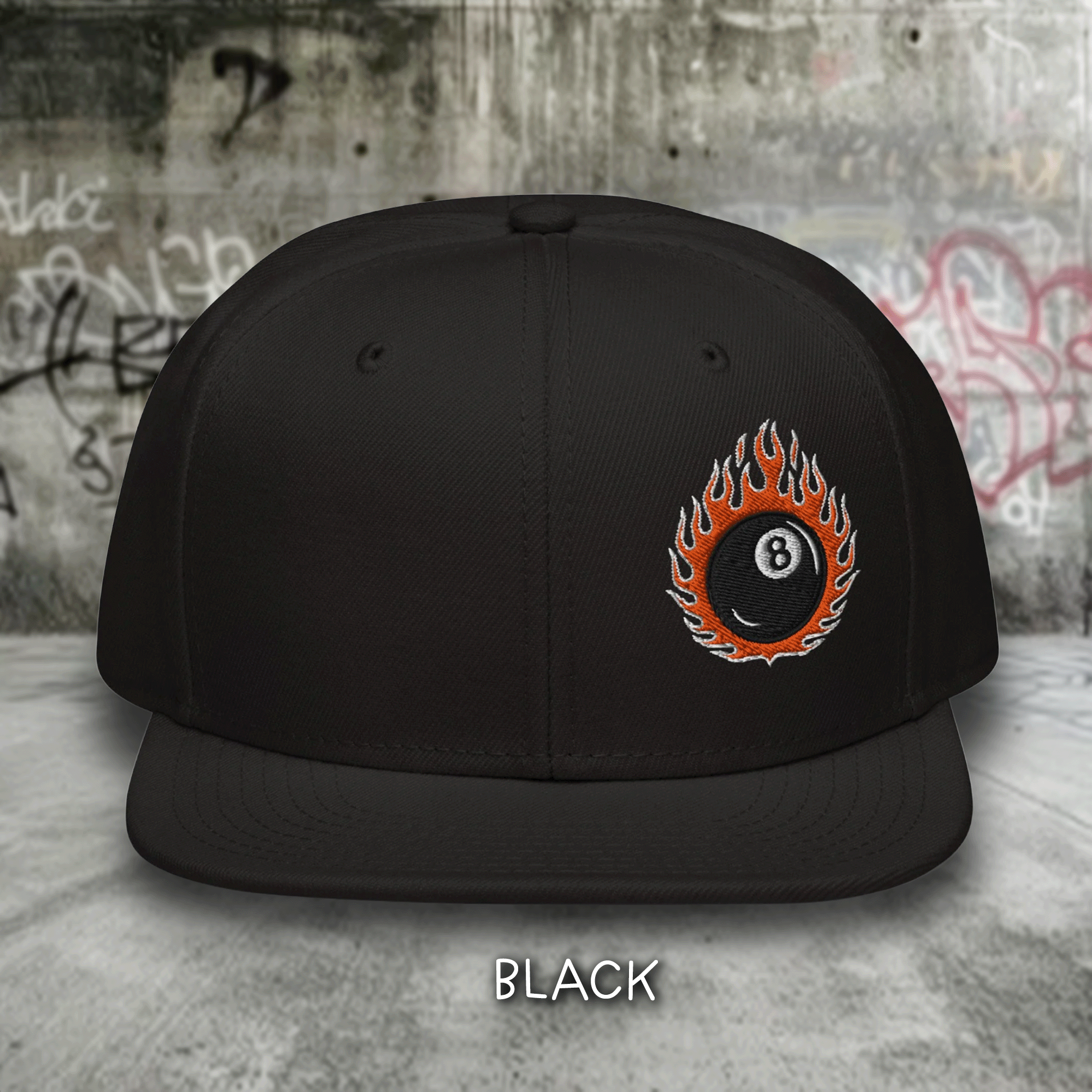 Embroidered 8 Ball Streetwear Snapback Cap