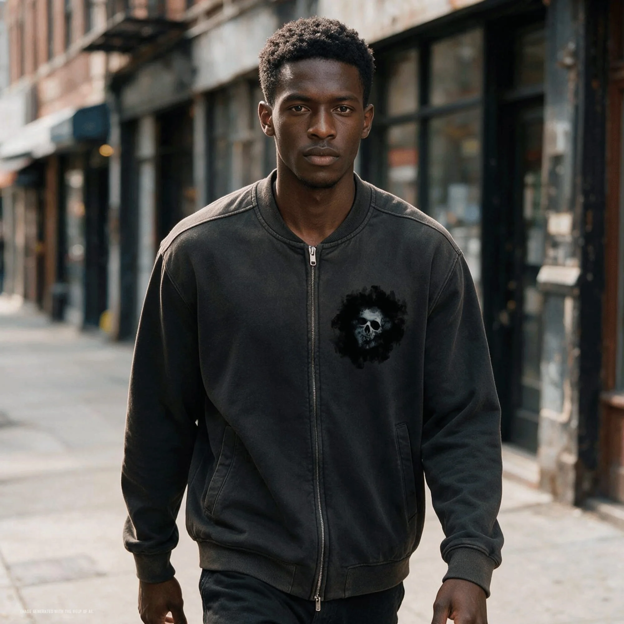 Smokey Skull Sun Fade Heavyweight Baseball Jacket