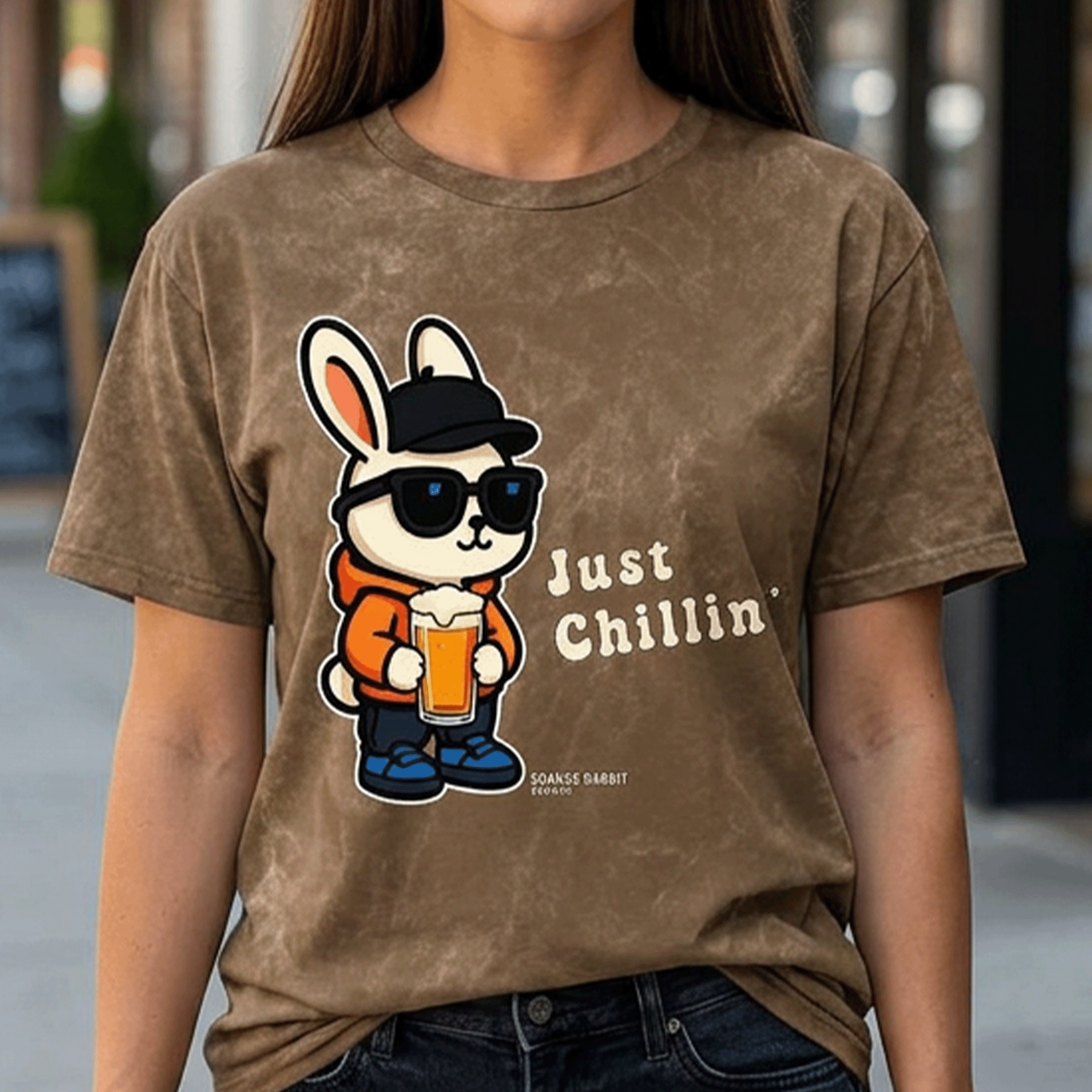 Orange Rabbit Just Chillin Beer Vintage Crewneck Tee