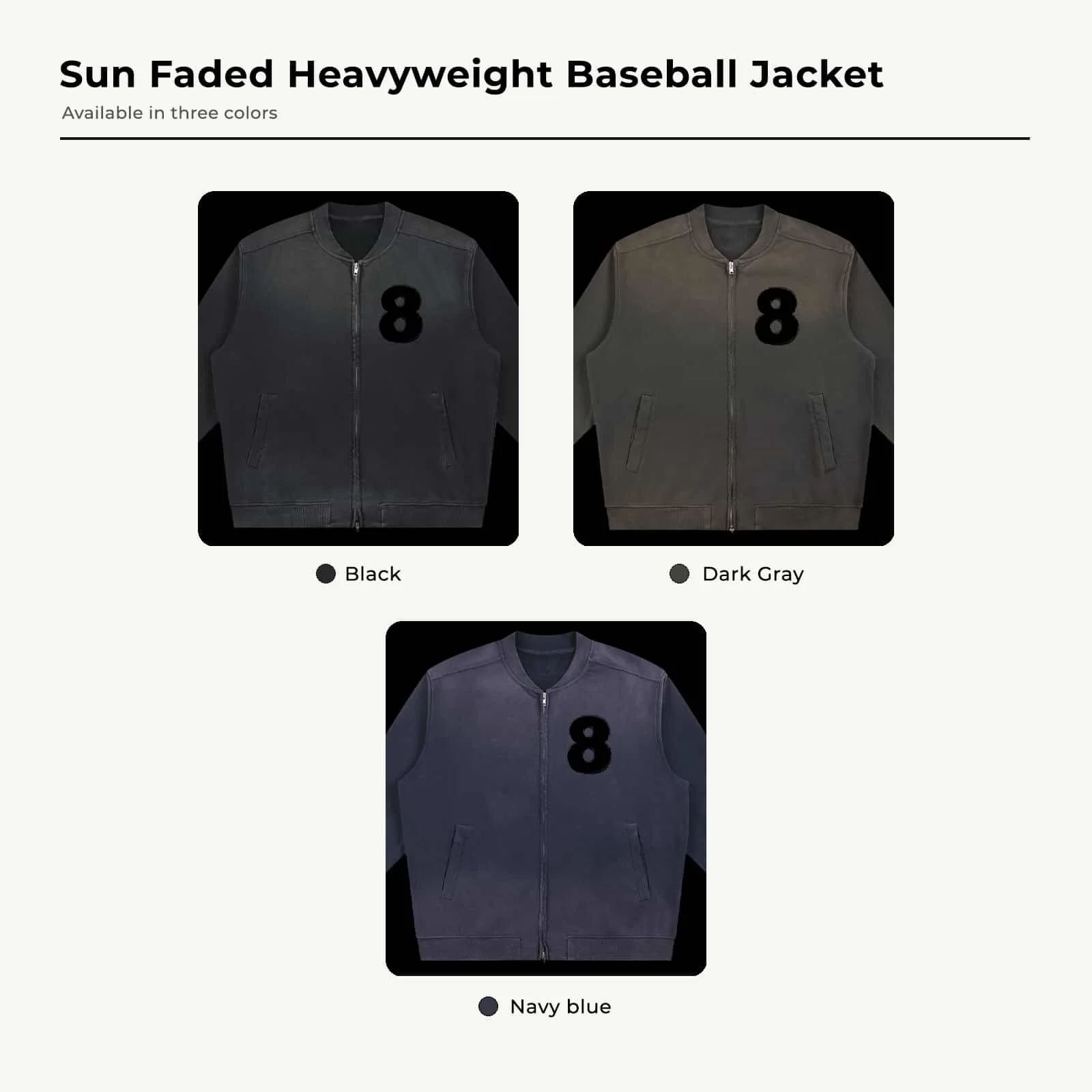 Grunge Number 8 Sun Faded Heavyweight Baseball Jacket