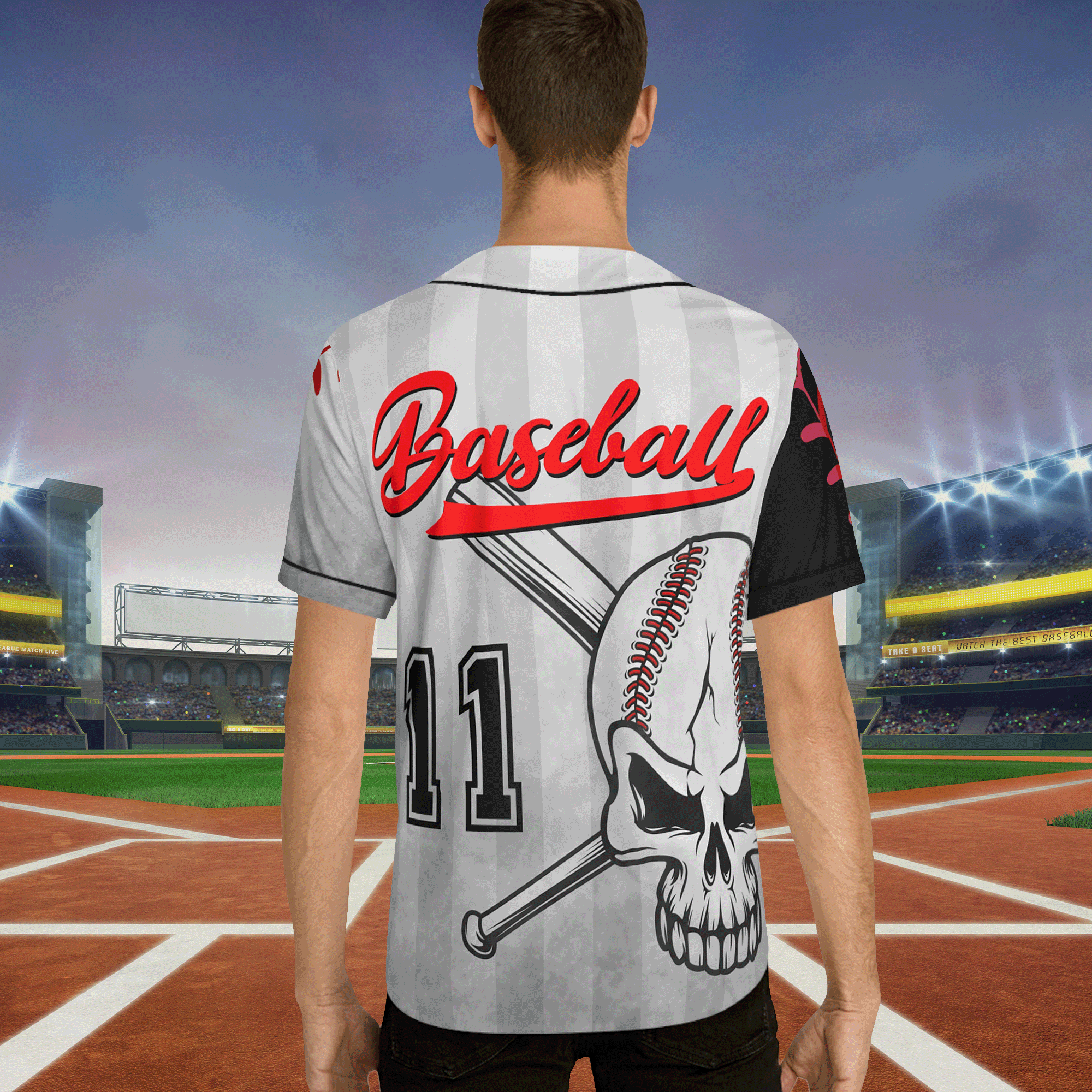Mens Baseball Skull Jersey Number 11