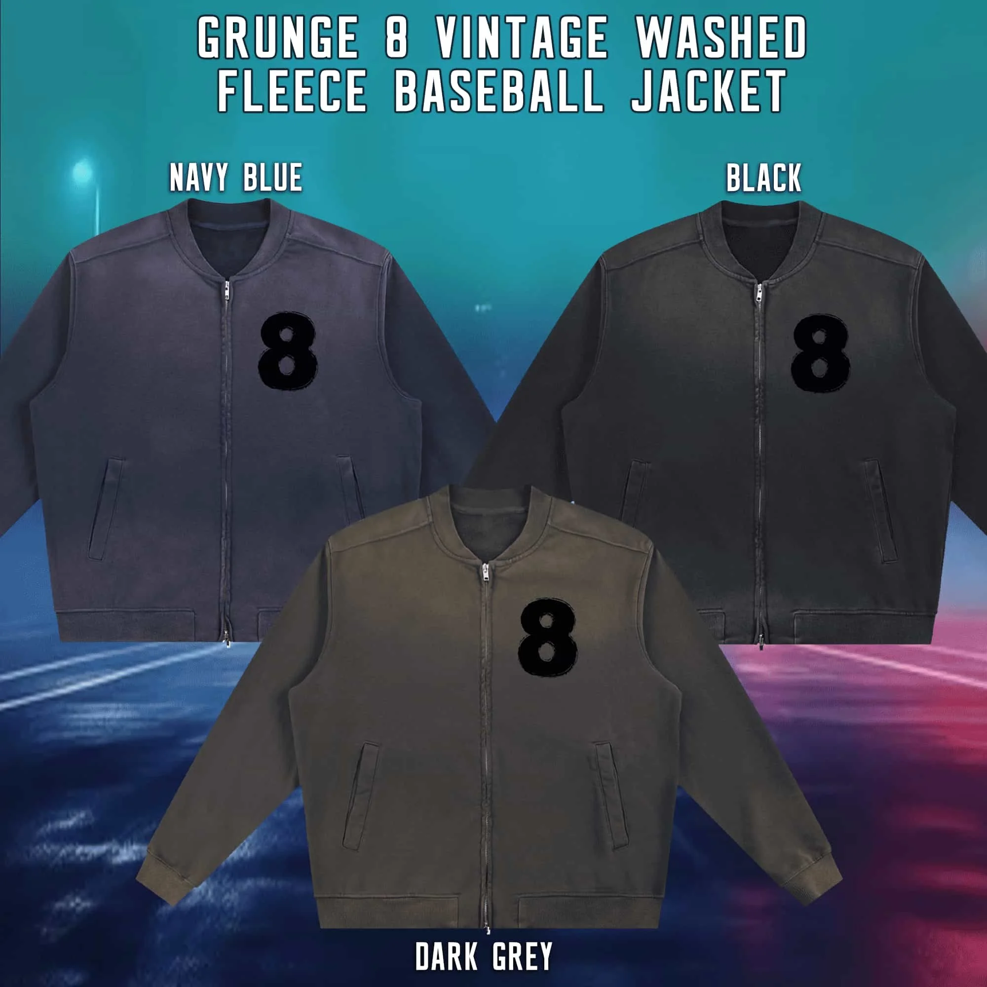 Grunge Number 8 Sun Faded Heavyweight Baseball Jacket