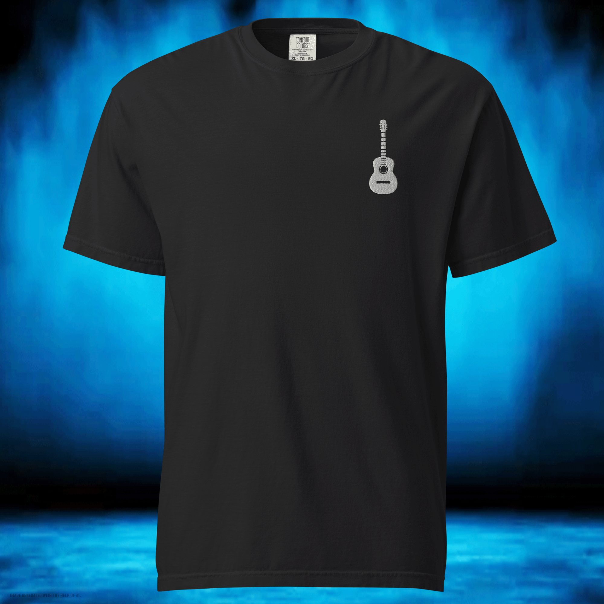 Embroidered Guitar Unisex Garment-Dyed T-shirt
