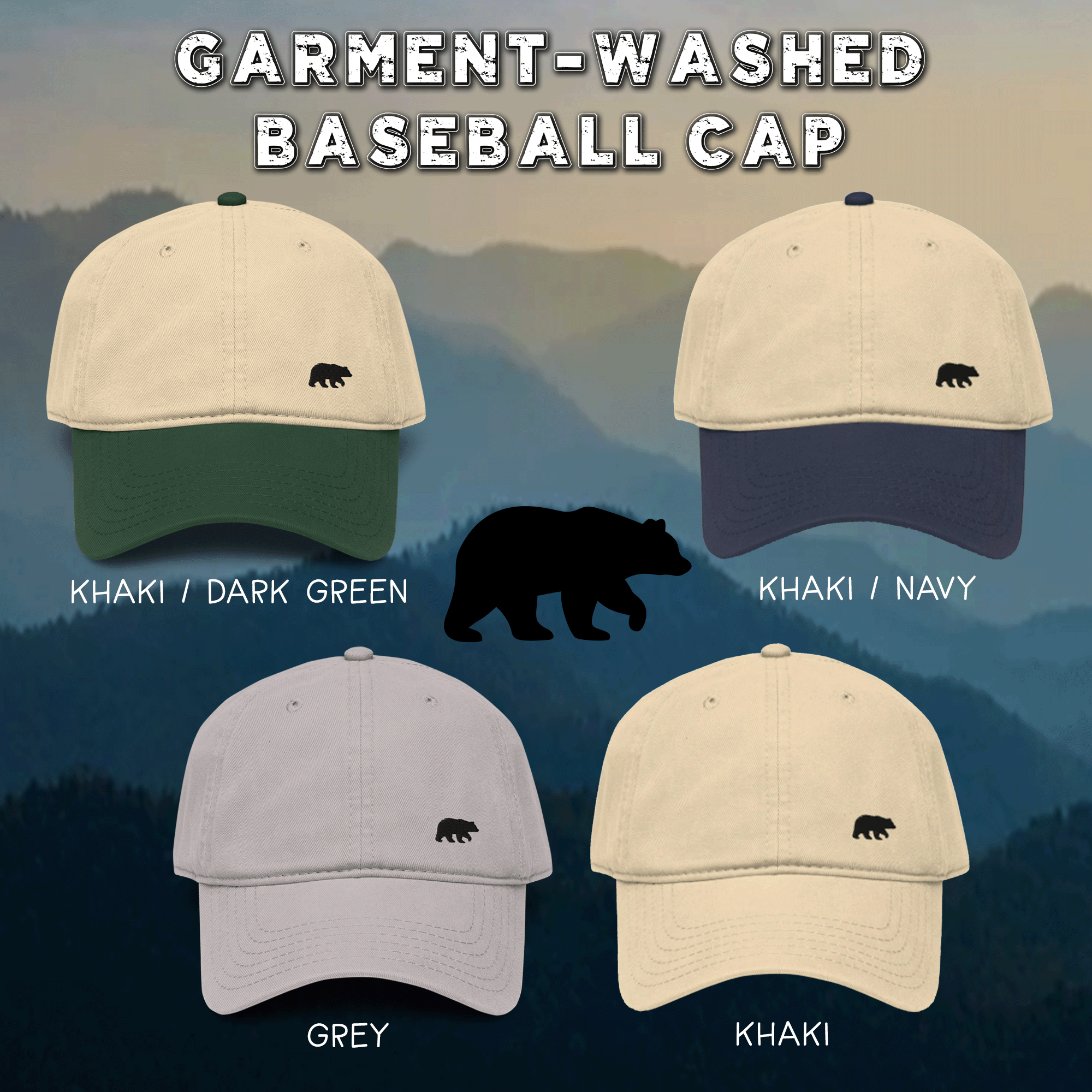 Little Black Bear Garment-Washed Cap