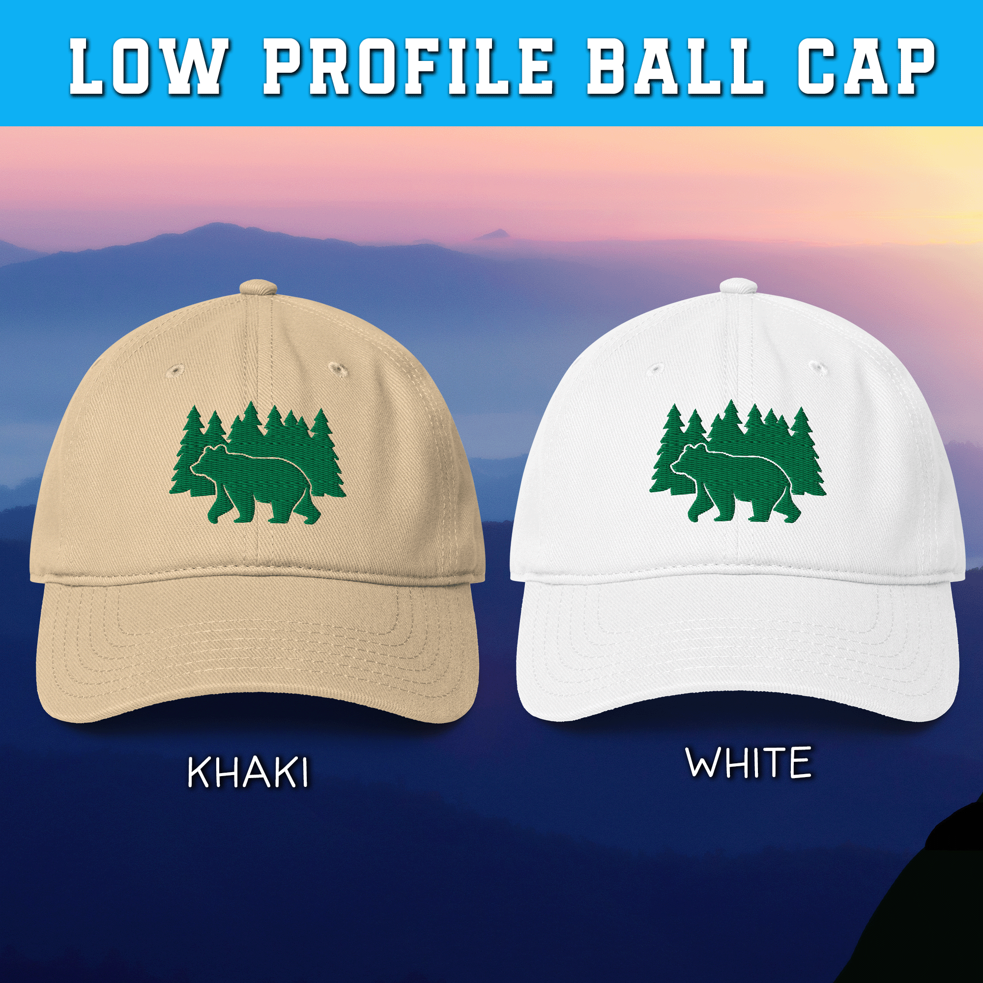 Embroidered Bear and Green Trees Low-profile Cap
