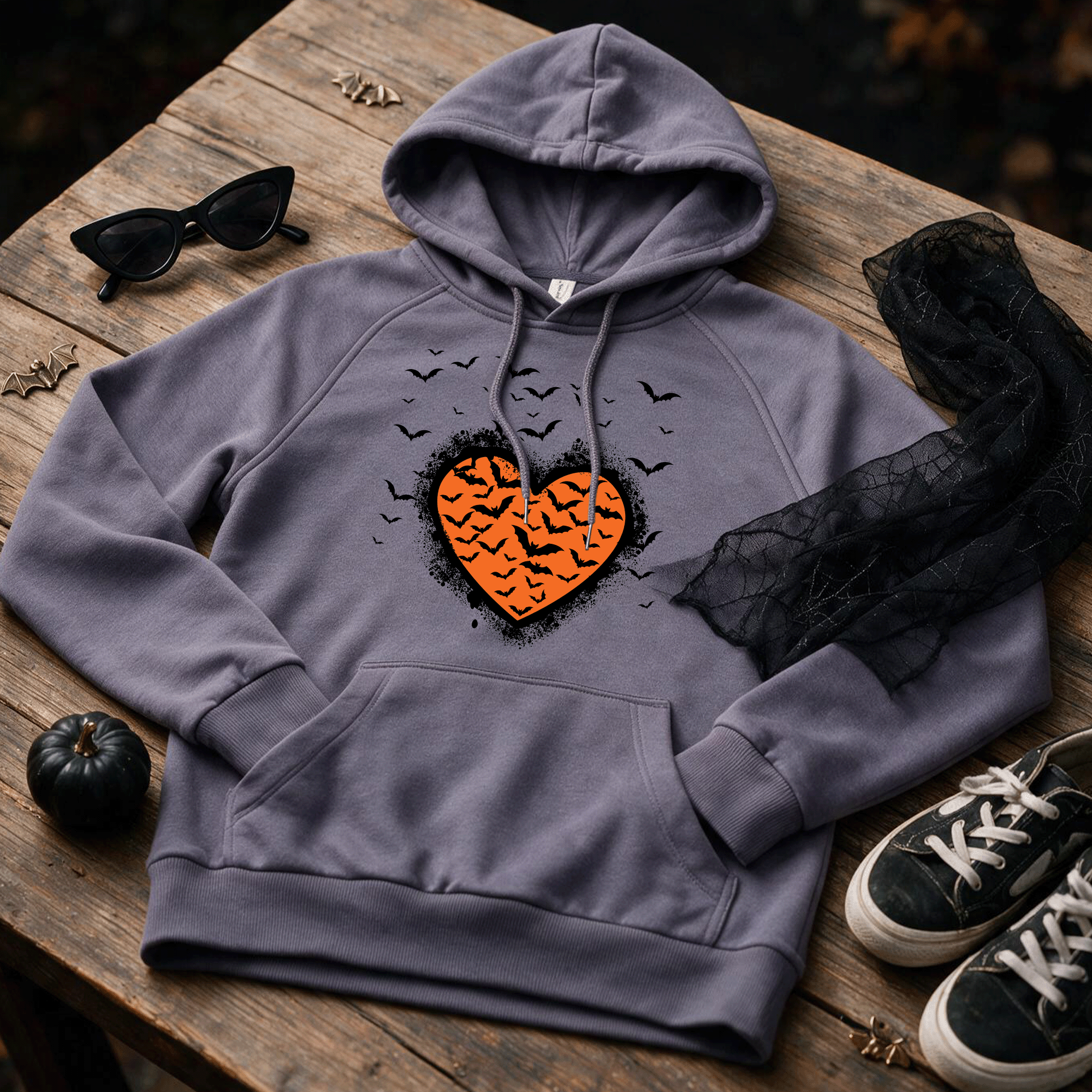 Halloween Bats Graffiti Heart Unisex Organic CVC Fleece Pullover Hoodie
