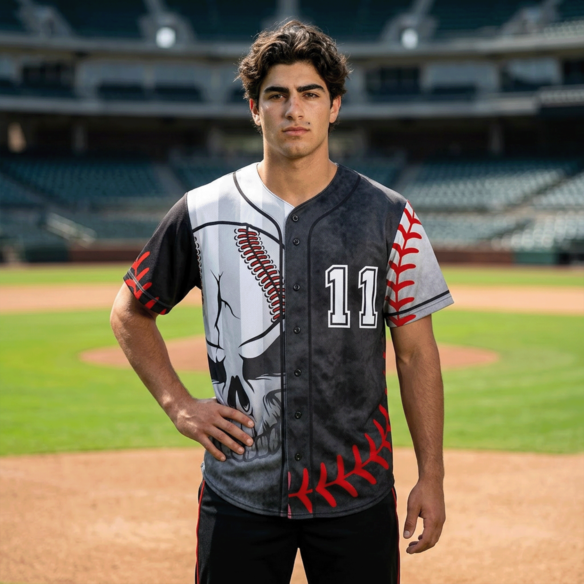 Mens Baseball Skull Jersey Number 11