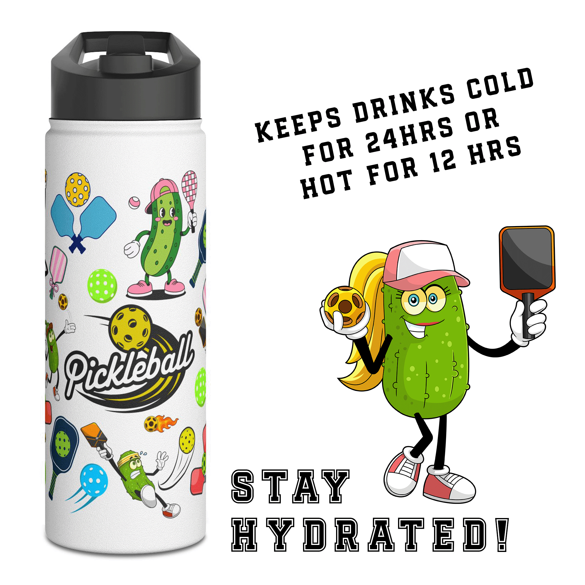 Pickleball Stainless Steel Water Bottle