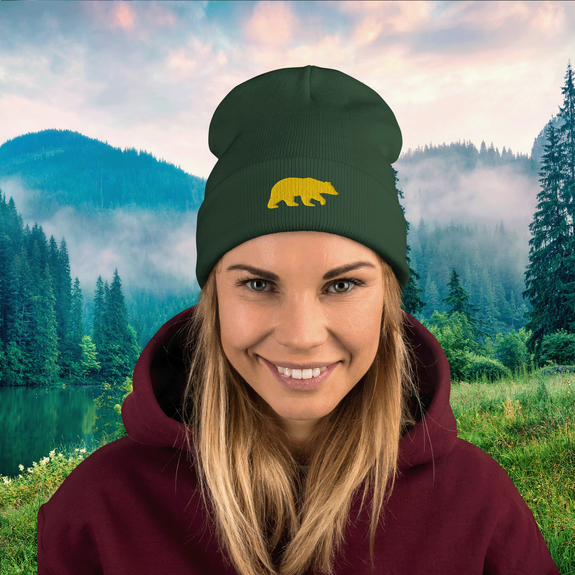 Embroidered Golden Bear Beanie