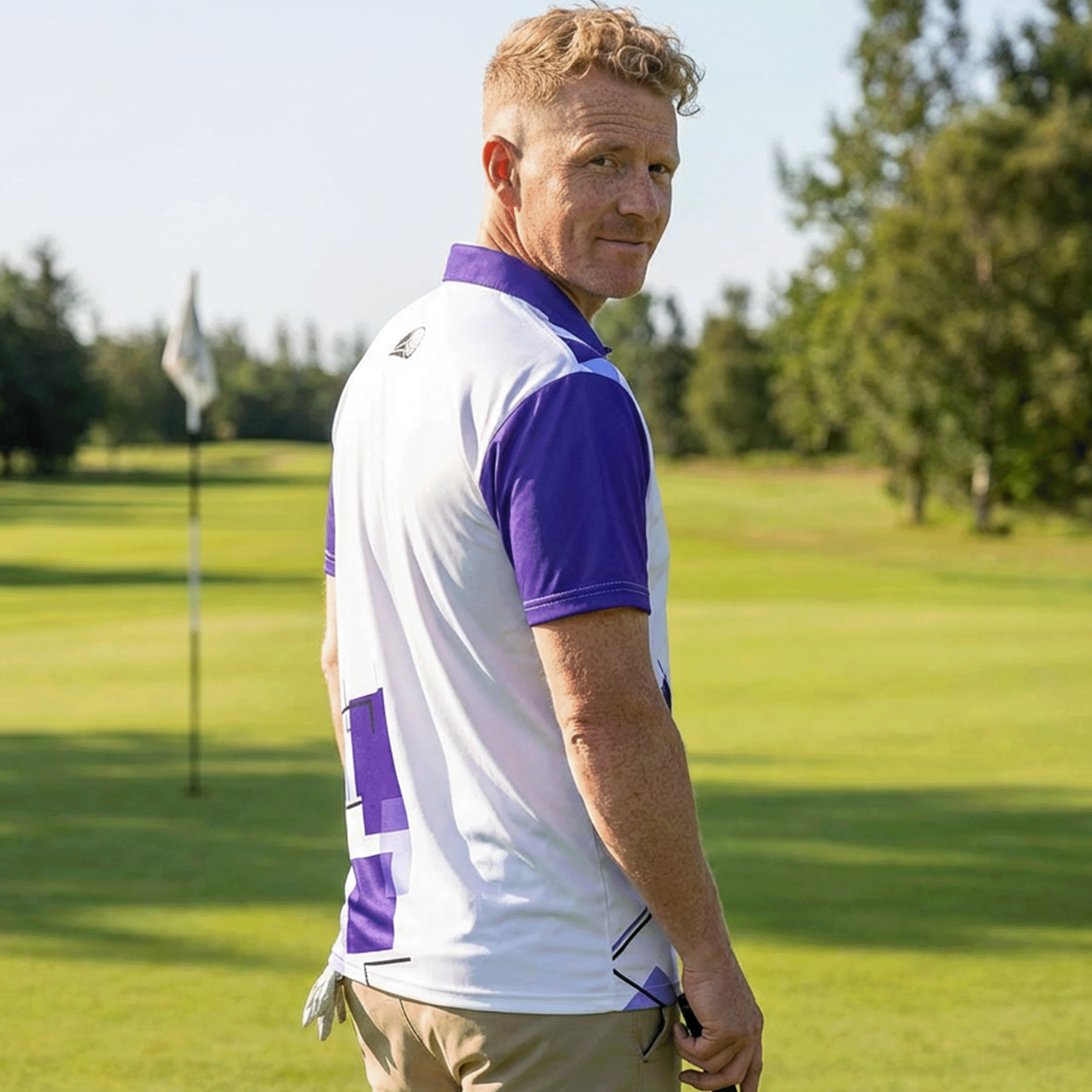 Purple Geometric Design Golf Polo Shirt