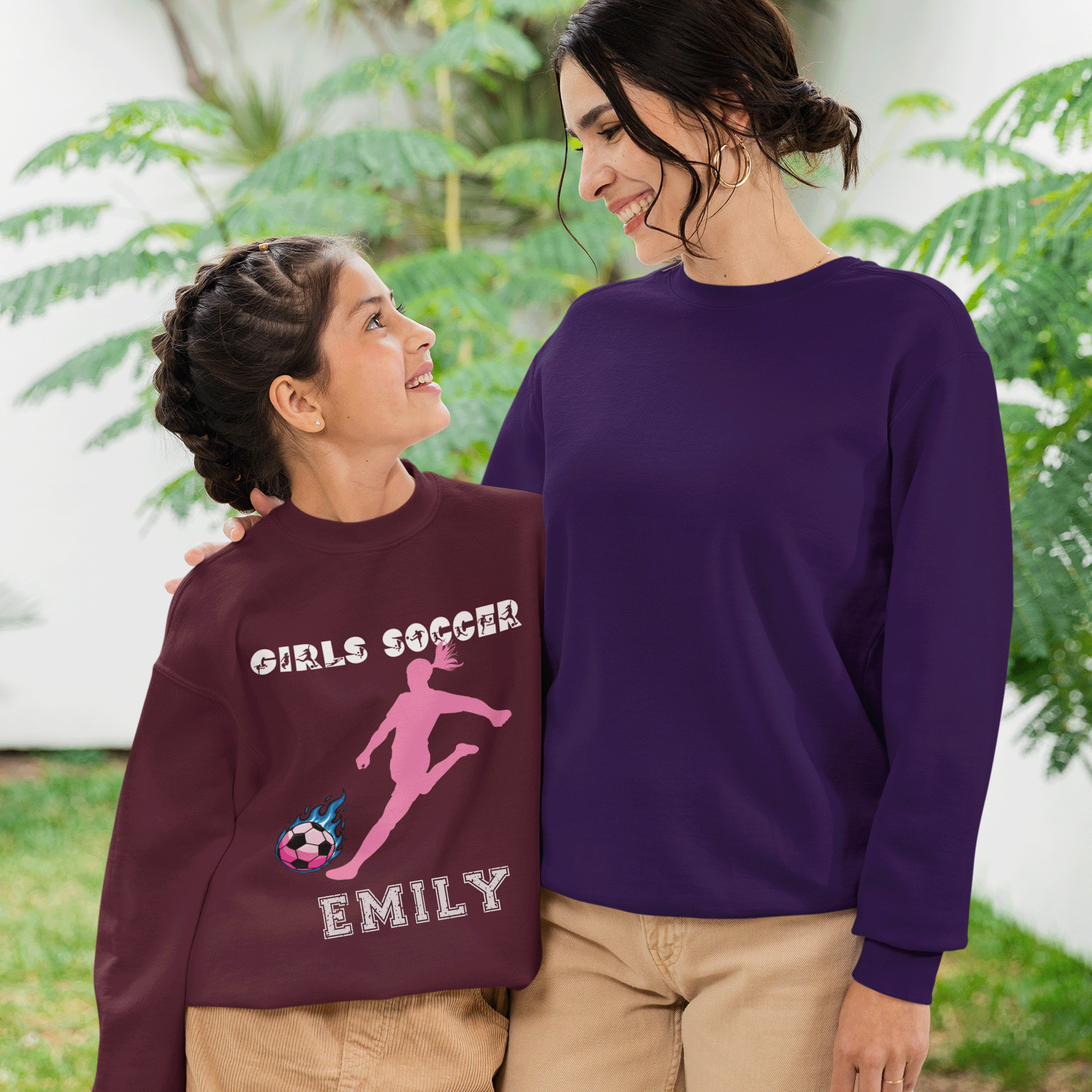 Girls Personalized Soccer Pink Silhouette Youth Crewneck Sweatshirt