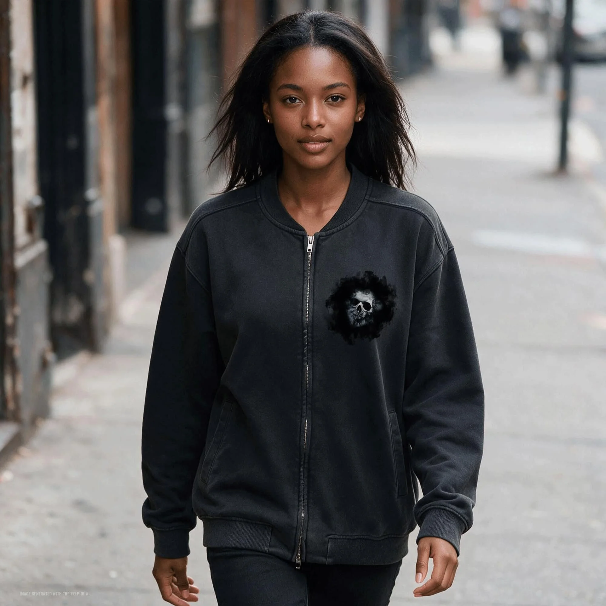 Smokey Skull Sun Fade Heavyweight Baseball Jacket