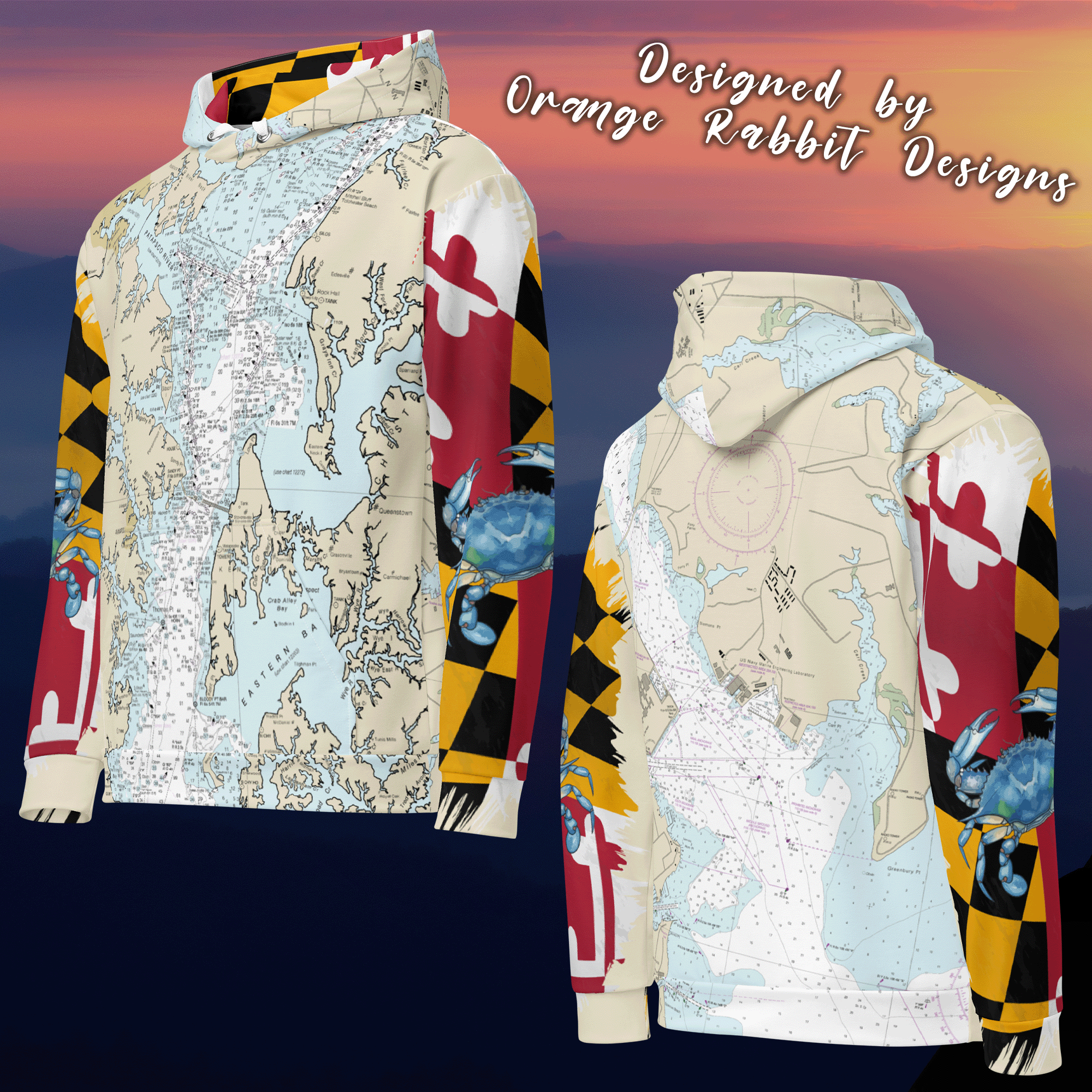 Chesapeake Bay Nautical Chart Hoodie