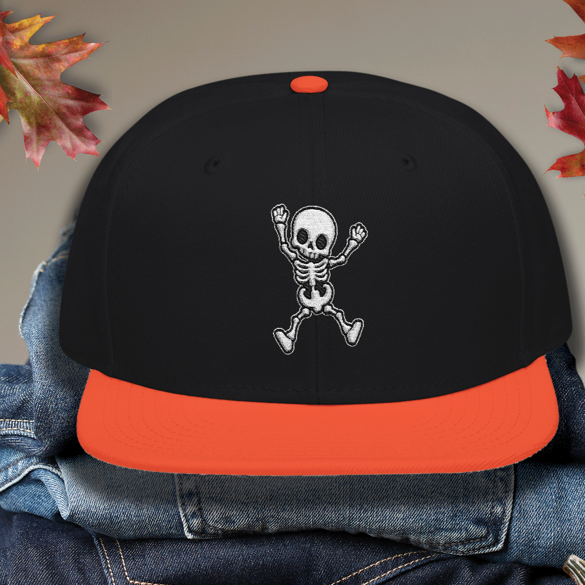 Embroidered Halloween Skeleton Snapback Hat