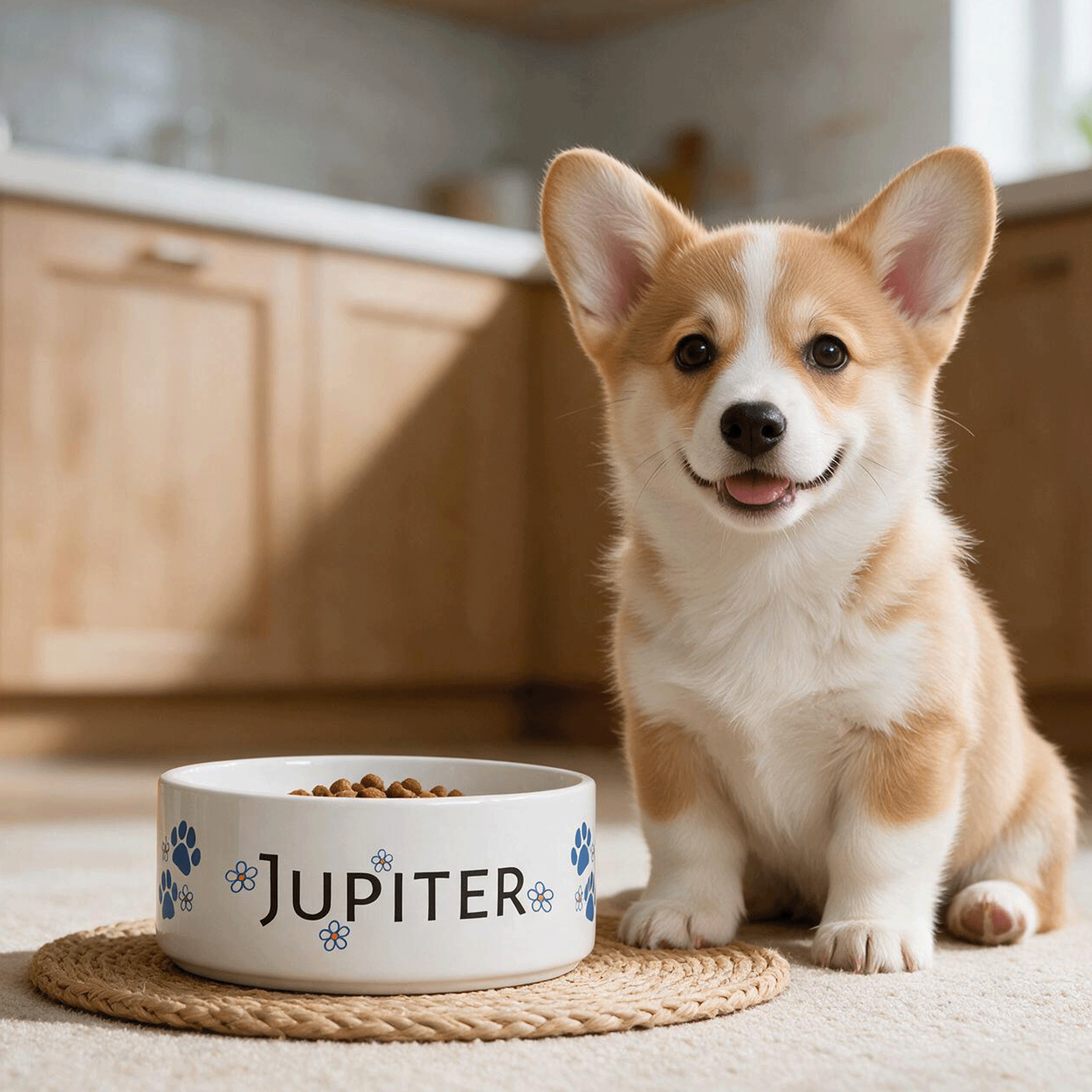 Personalized Ceramic Pet Bowl Blue Paw Prints