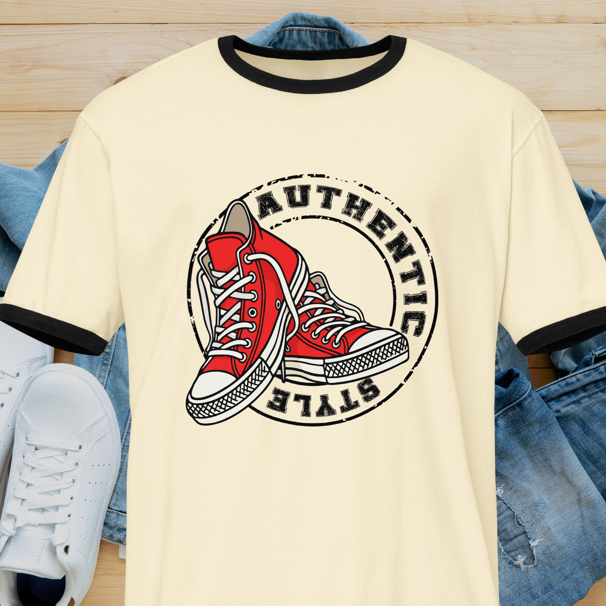 Authentic Style Red Sneakers Ringer T-shirt