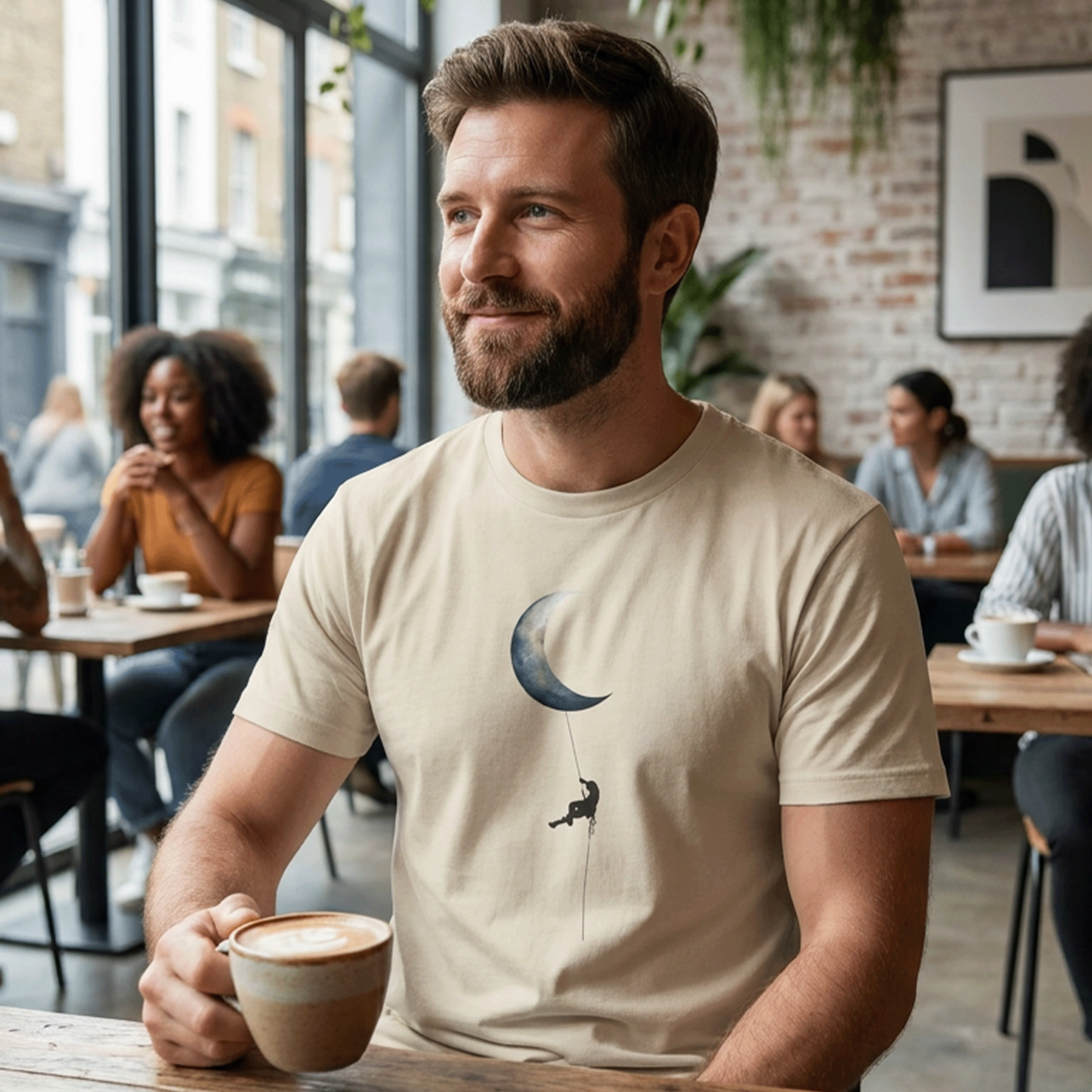 Rock Climber Crescent Moon Minimalist T-Shirt