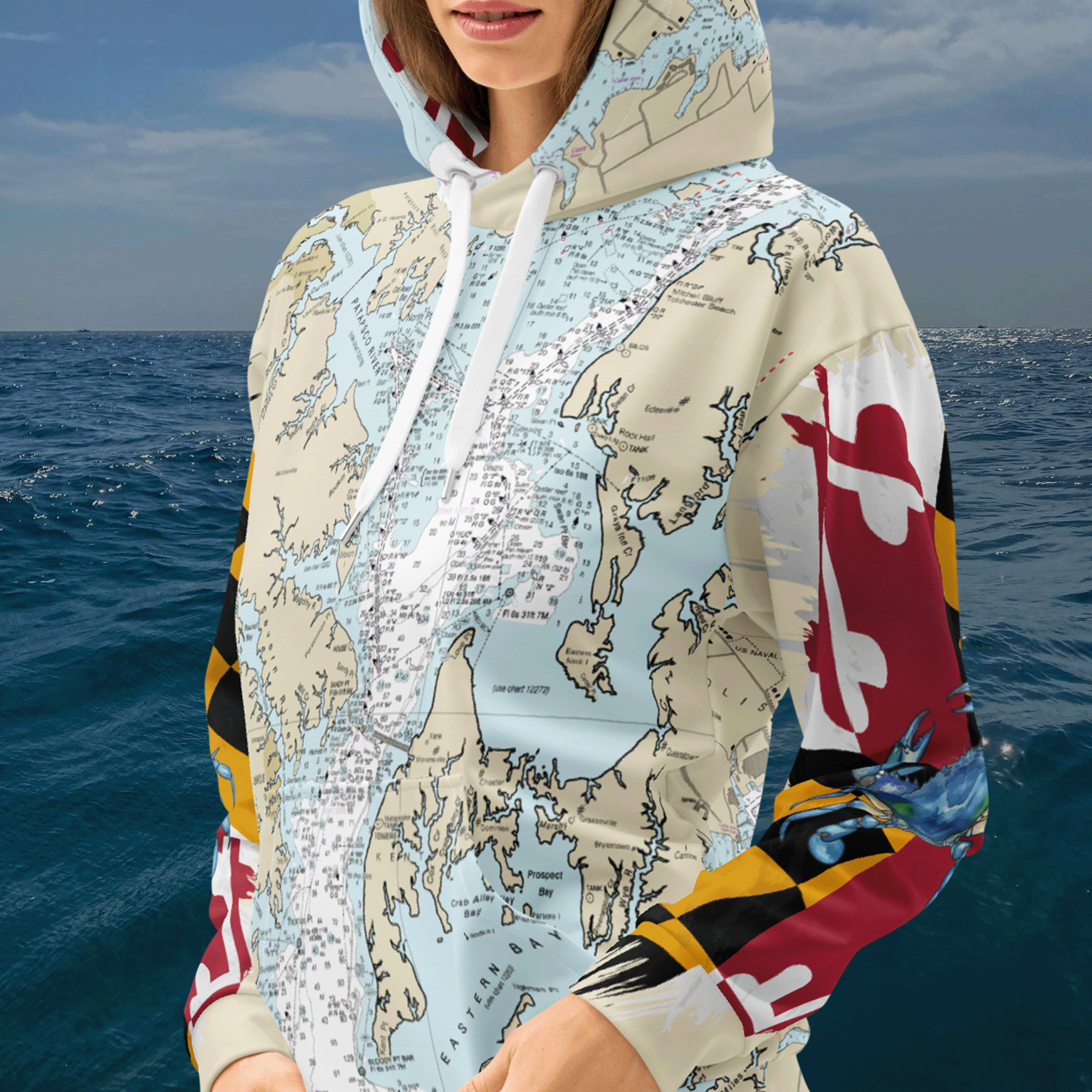 Chesapeake Bay Nautical Chart Hoodie
