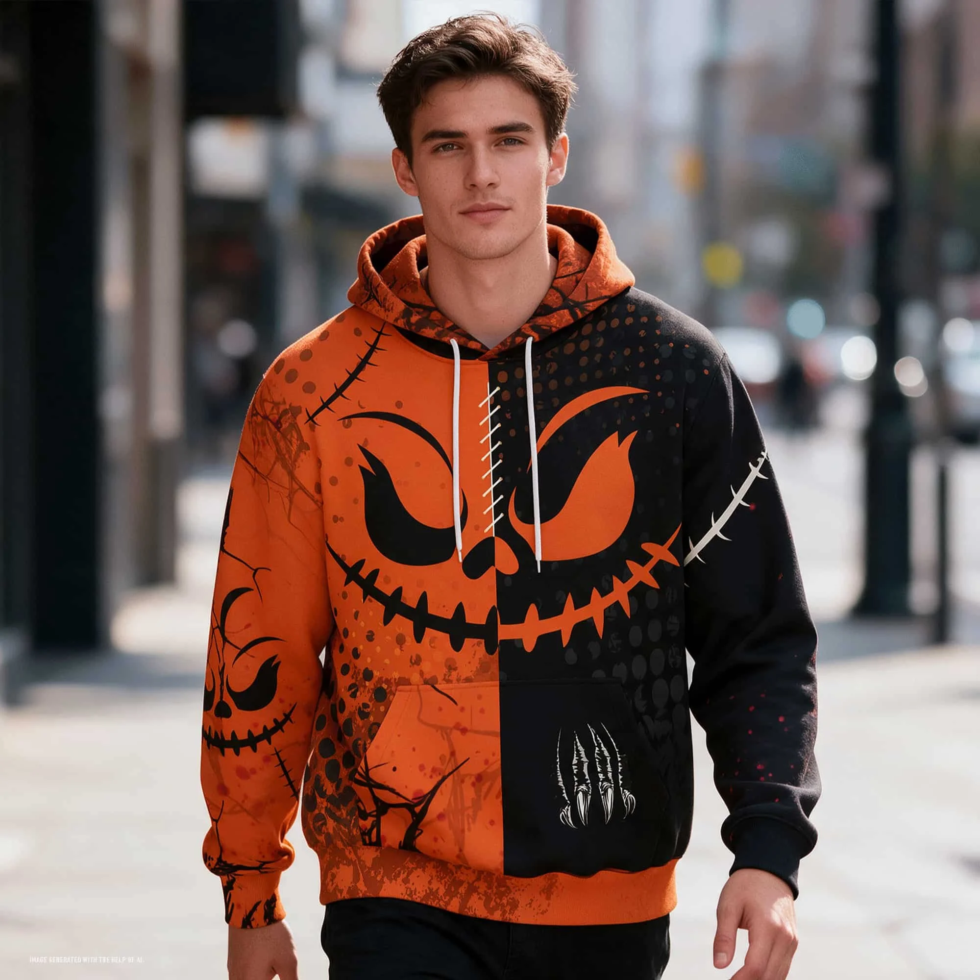 Halloween Pumpkin Faces All Over Print Hoodie