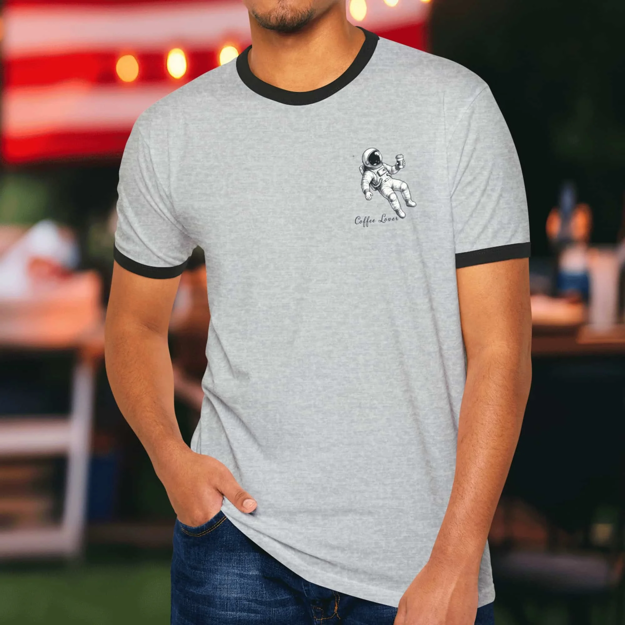 Coffee Lover Astronaut Ringer Tee