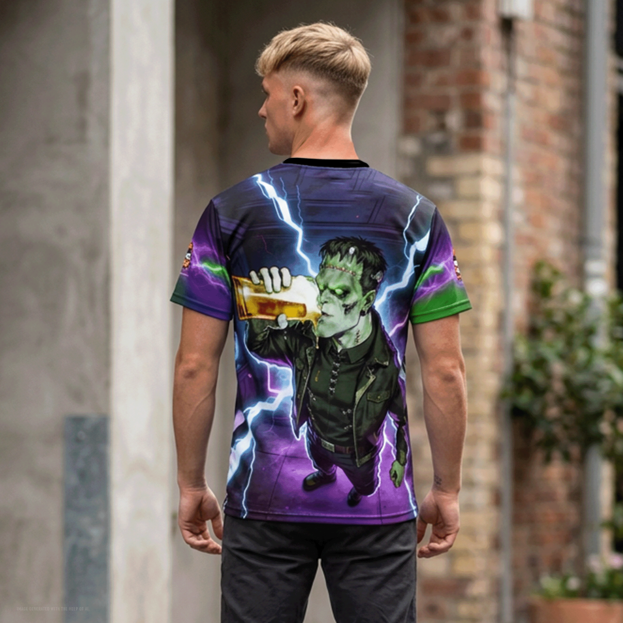Frankenstein Halloween Cheers All-Over Print Tee