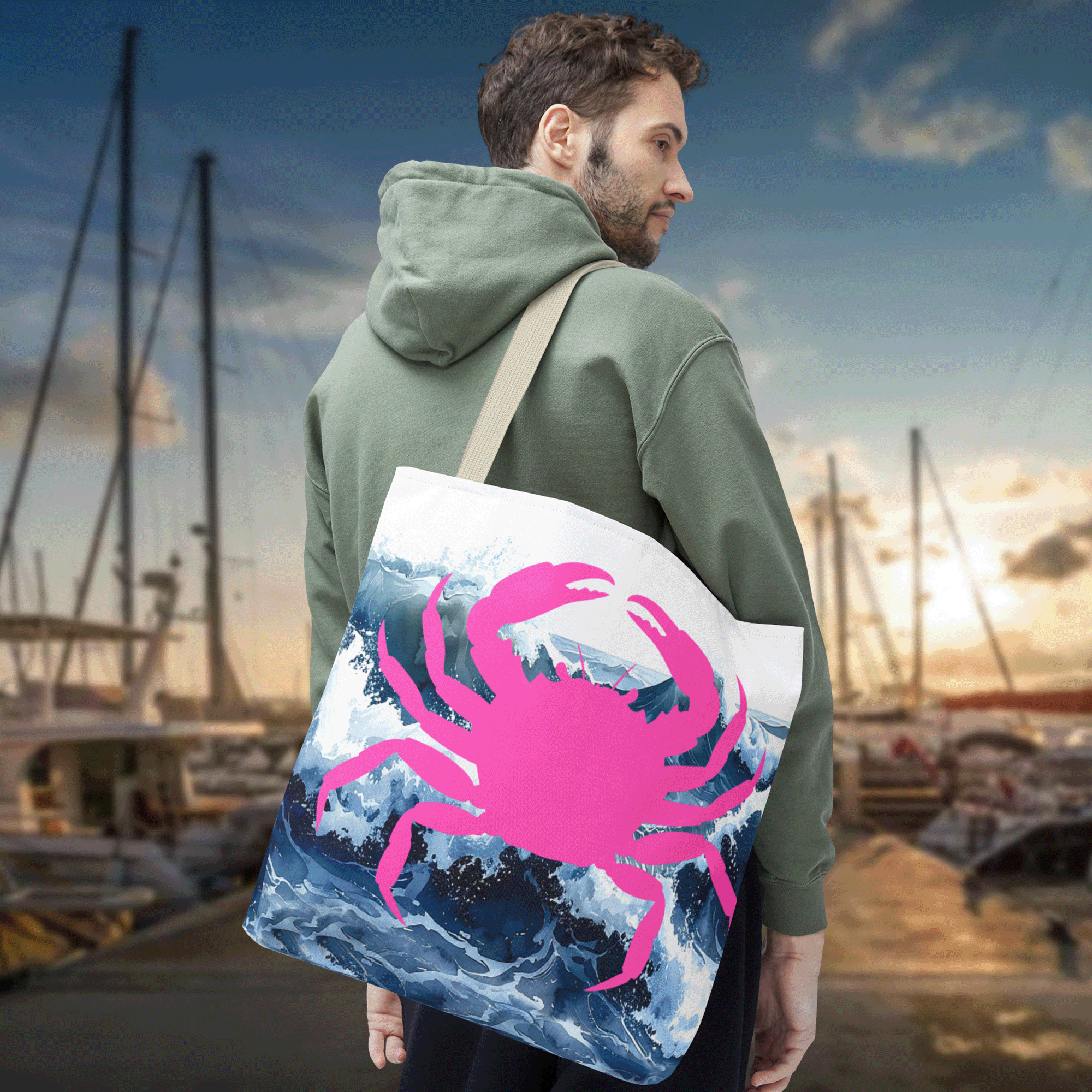 Pink Crab Ocean Beach Tote Bag