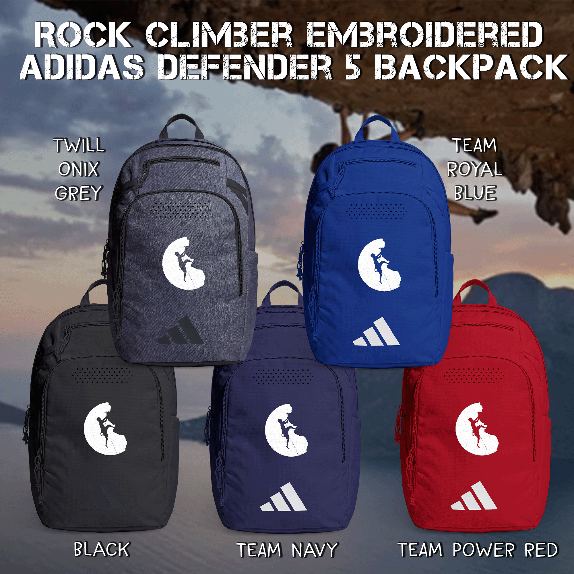 Rock Climber Embroidered Adidas Defender 5 Backpack