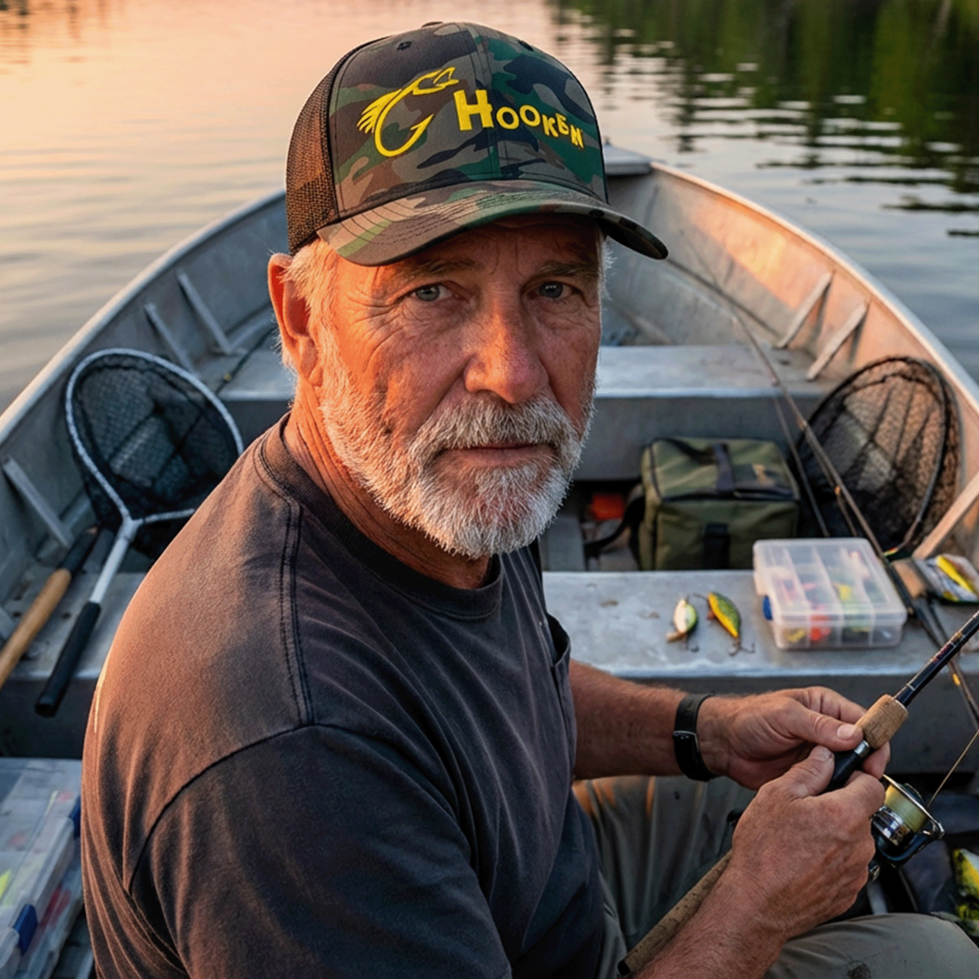 Embroidered Hookem Fishing Camouflage Trucker Hat