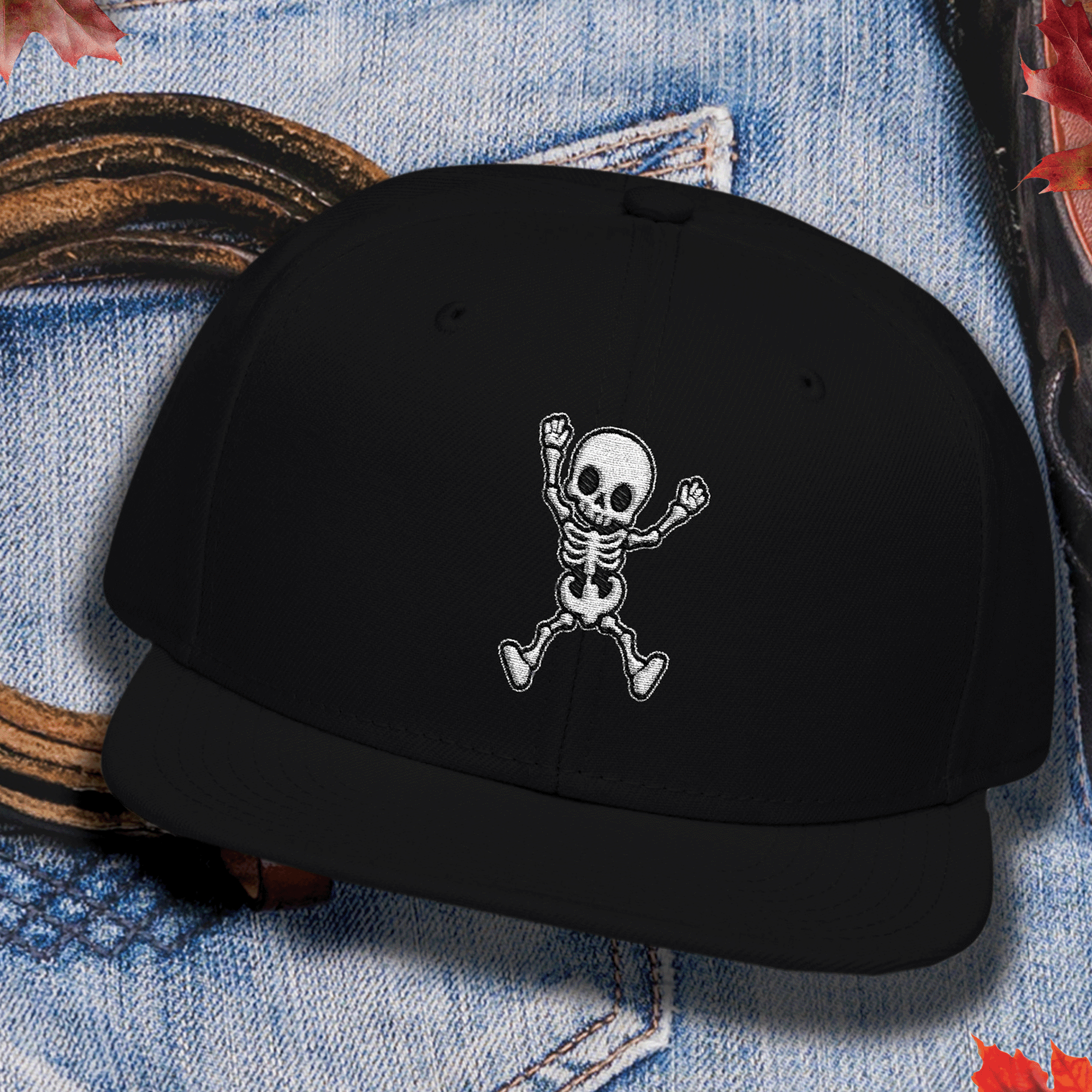 Embroidered Halloween Skeleton Snapback Hat