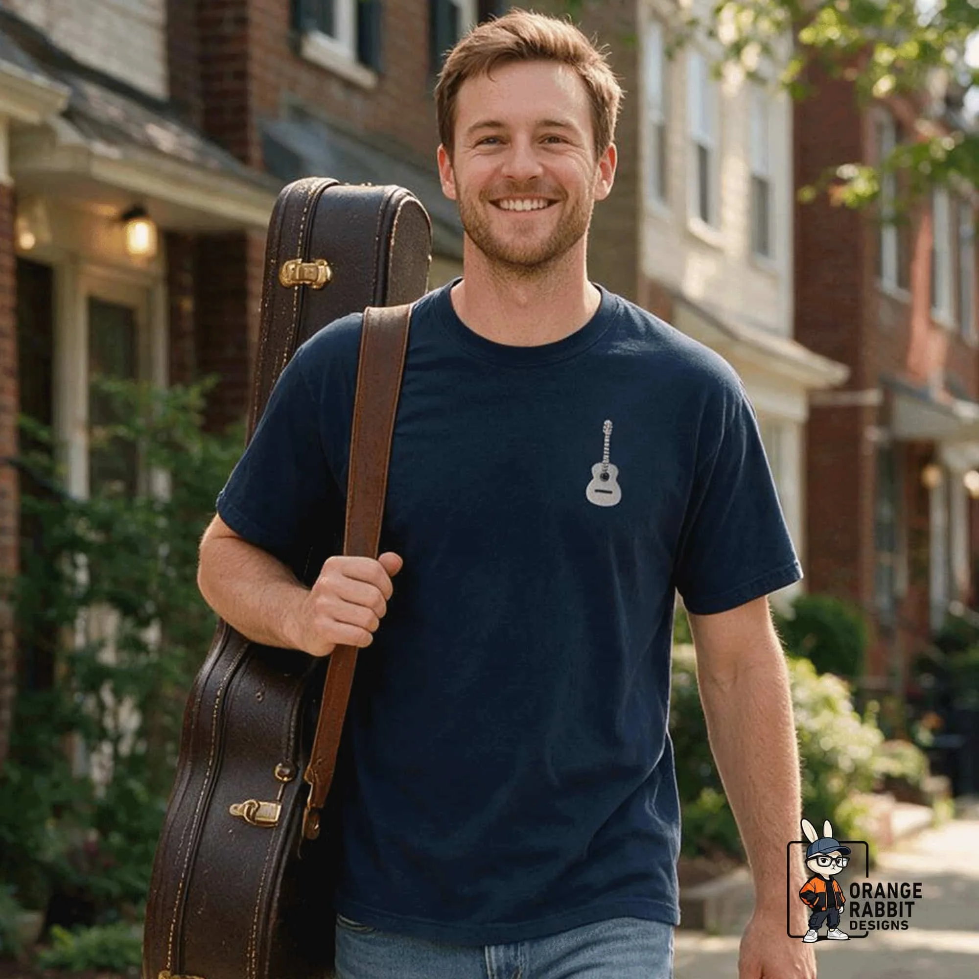 Embroidered Guitar Unisex Garment-Dyed T-shirt