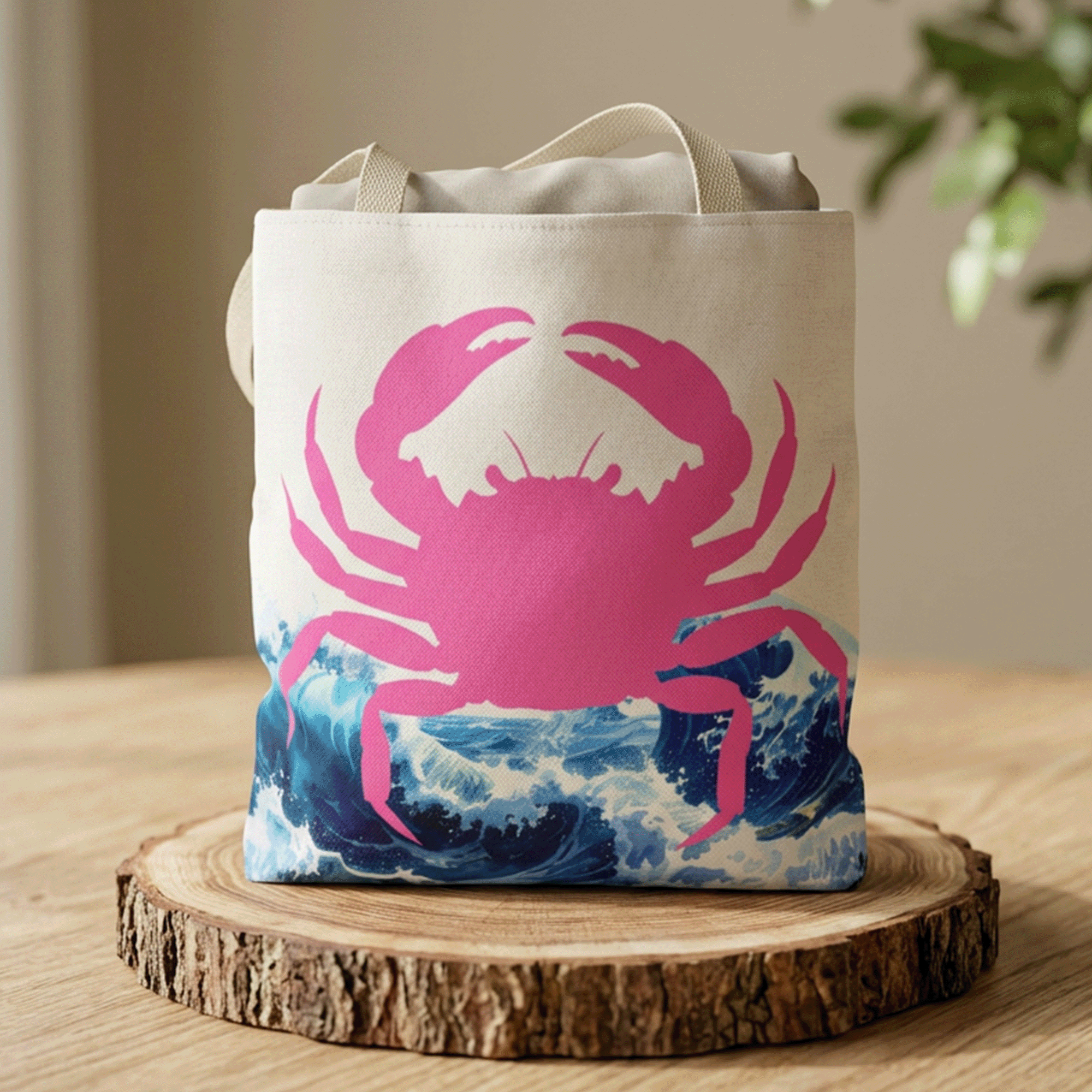 Pink Crab Ocean Tote Bag Beach Tote