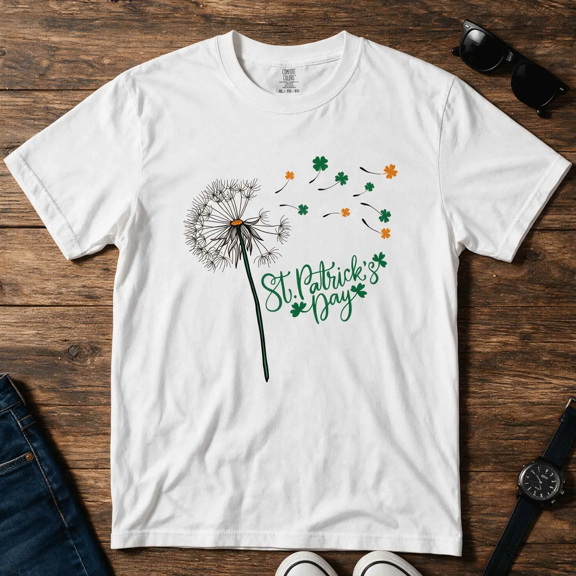 St Patricks Day Dandelion Shamrock T-shirt