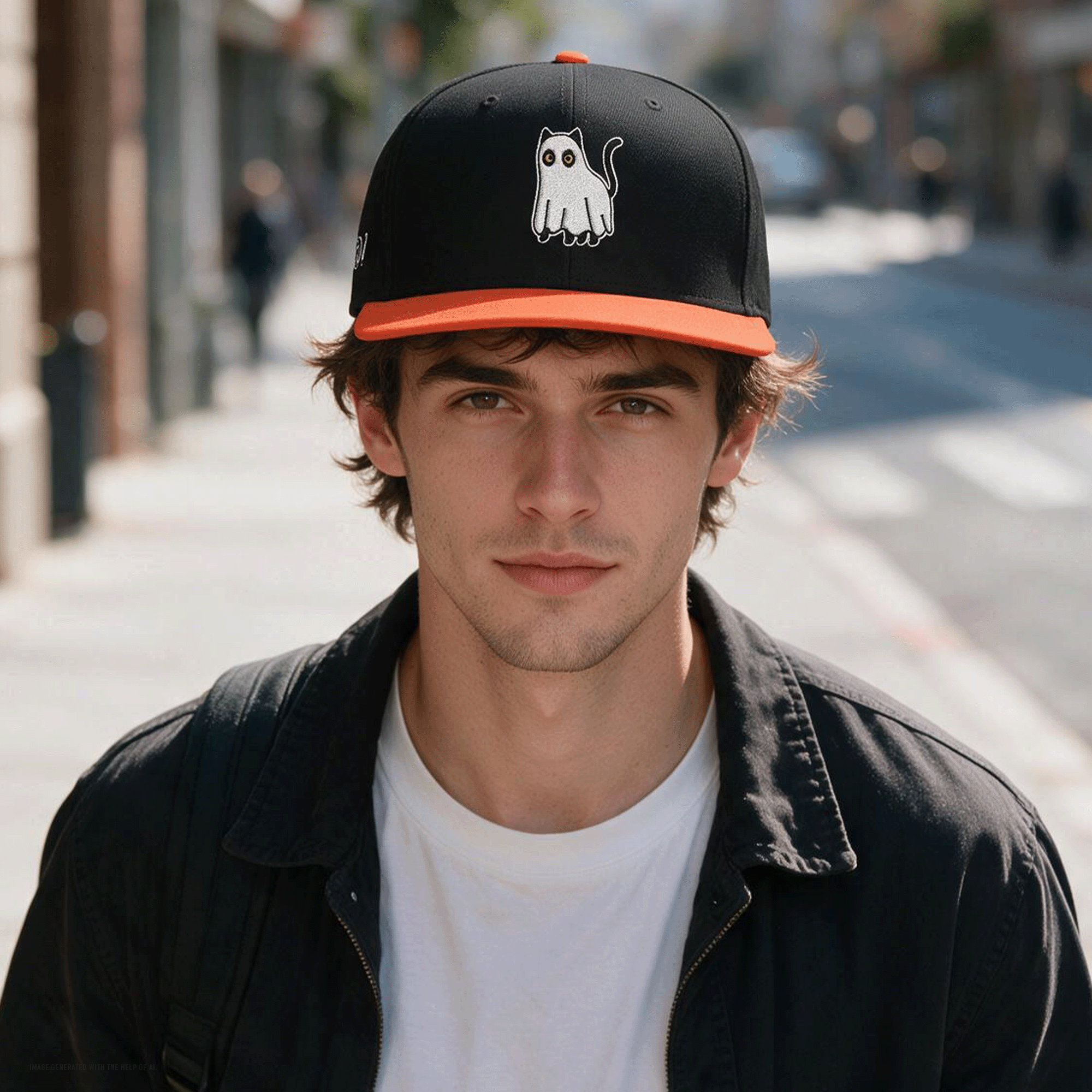 Embroidered Halloween Boo Kitty Snapback Hat