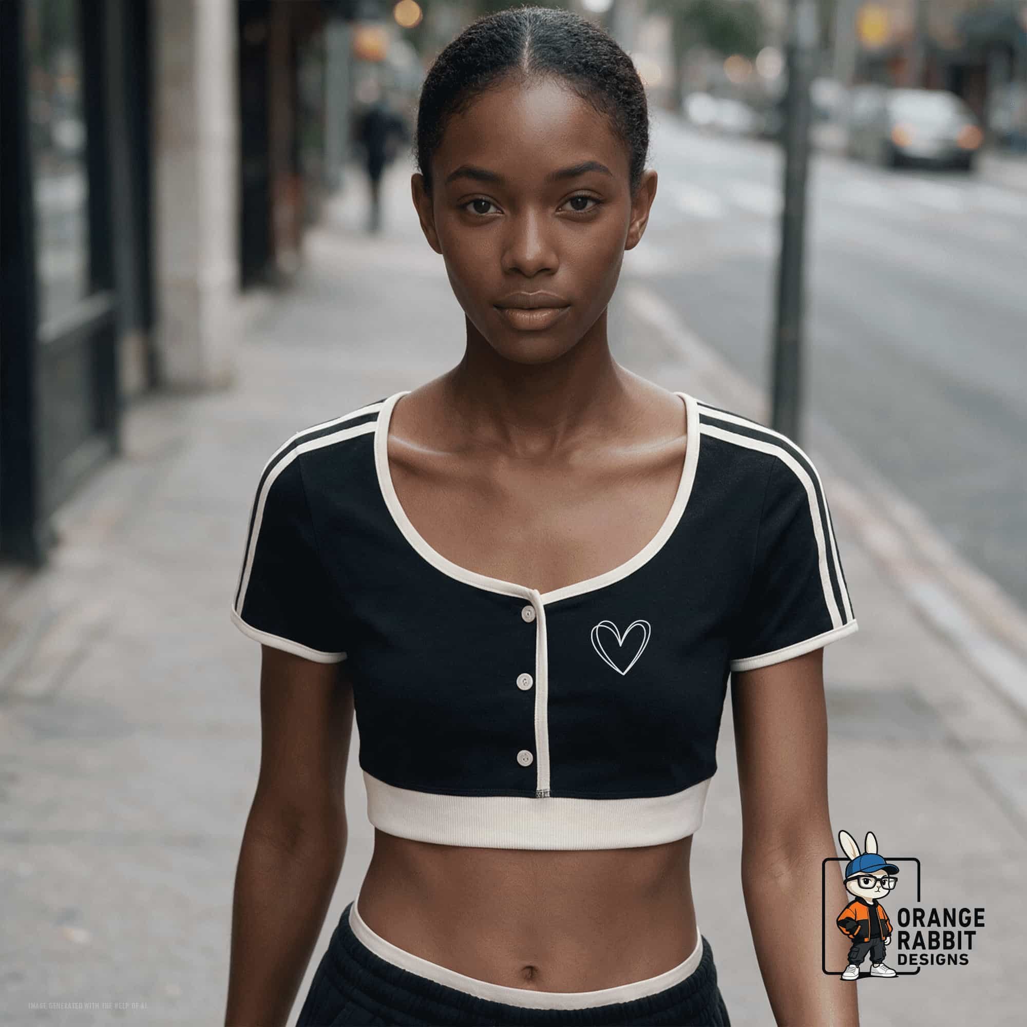 Women's Hearts Color Block Crop T-Shirt
