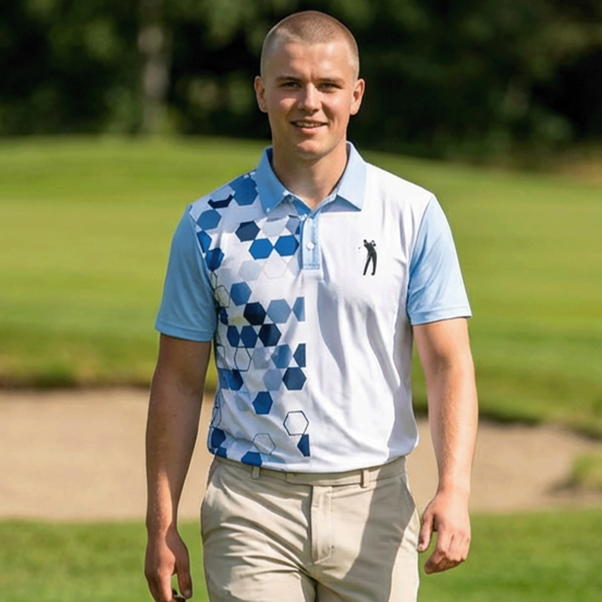 Blue Hexagon Pattern Golf Polo Shirt