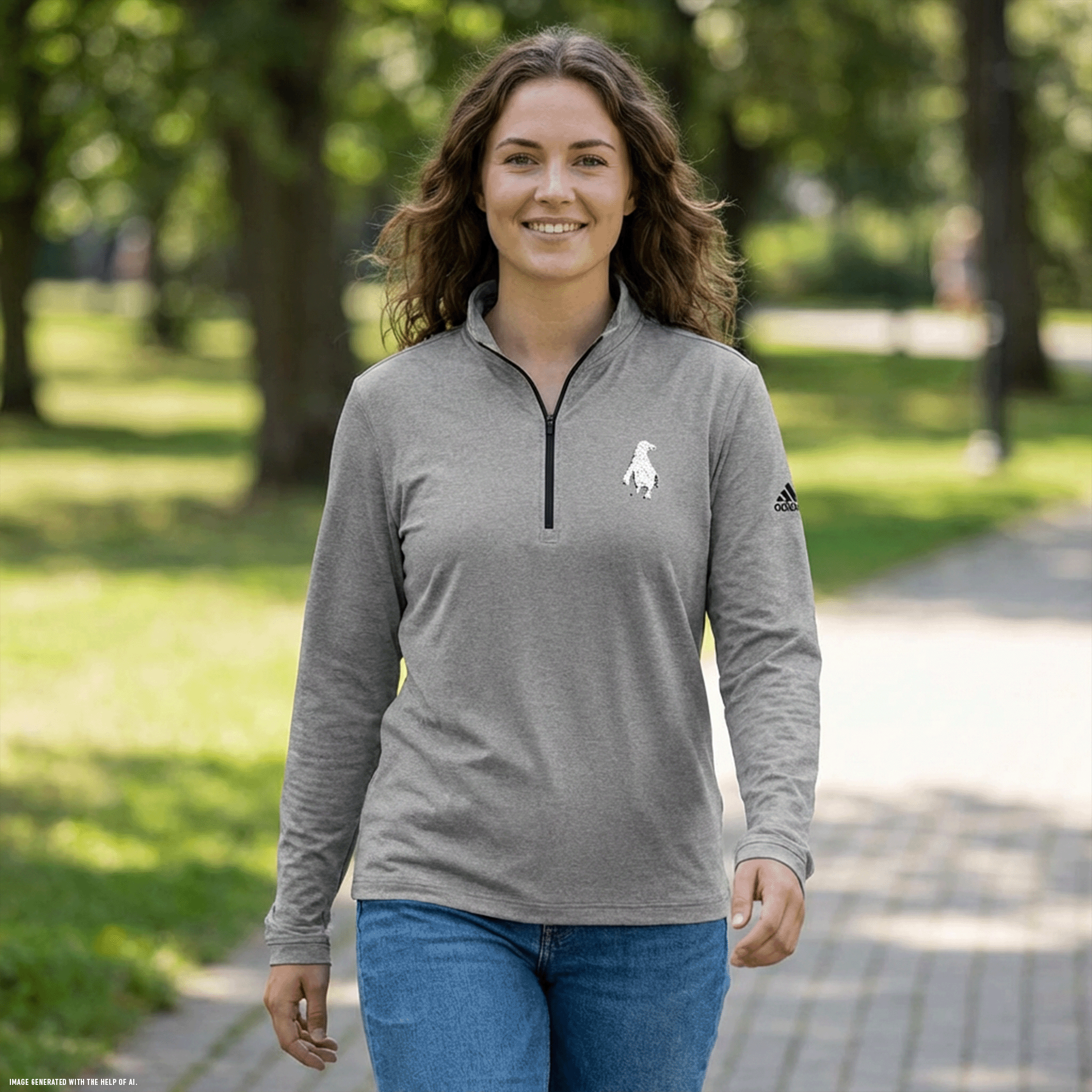 Adidas Embroidered Penguin Quarter-Zip Pullover